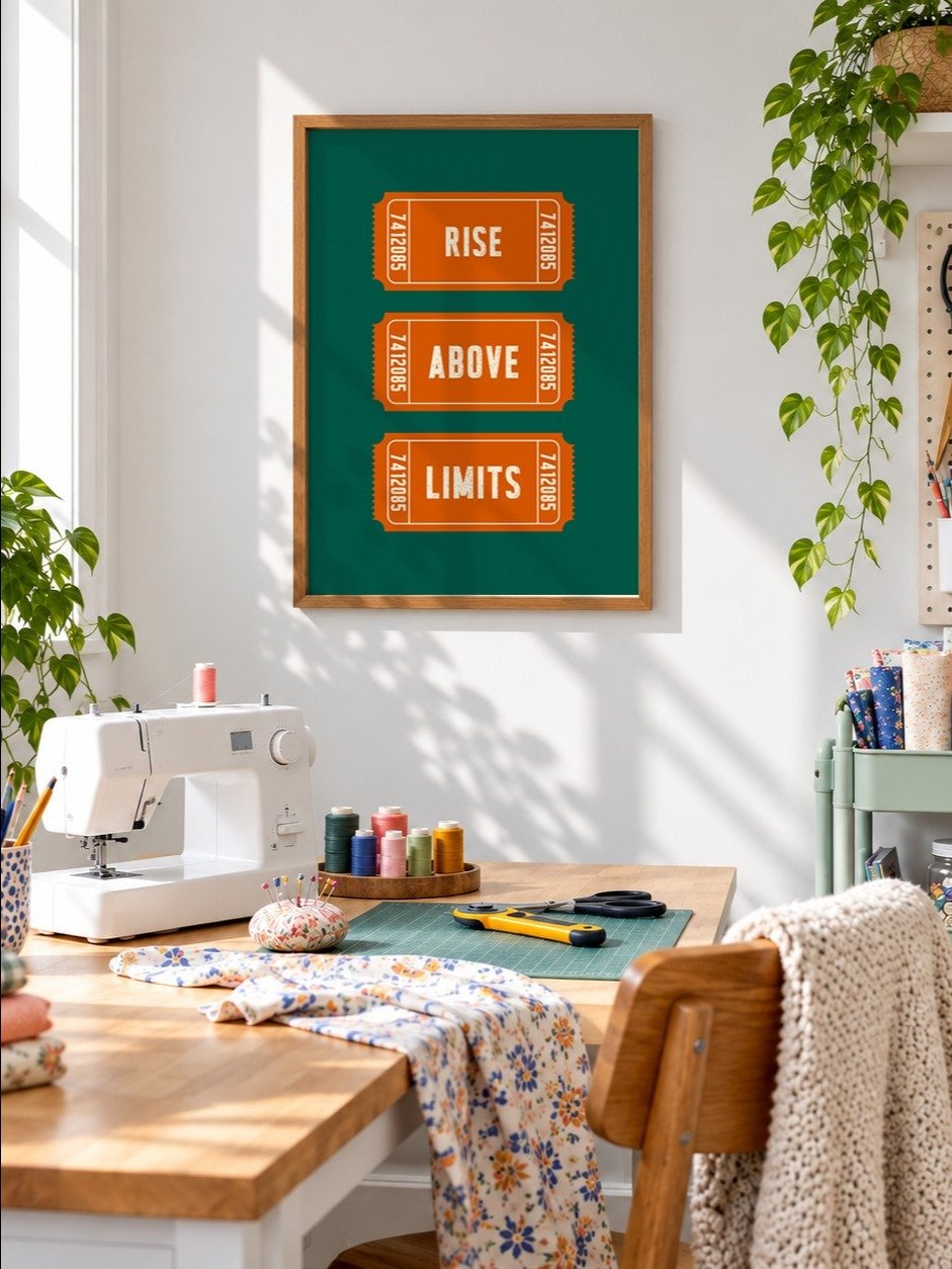 Rise Above Limits Motivational Poster, Retro Ticket Print, Dark Green Orange Typography Wall Art, Uplifting Art, Printable Inspirational Art product image (3)