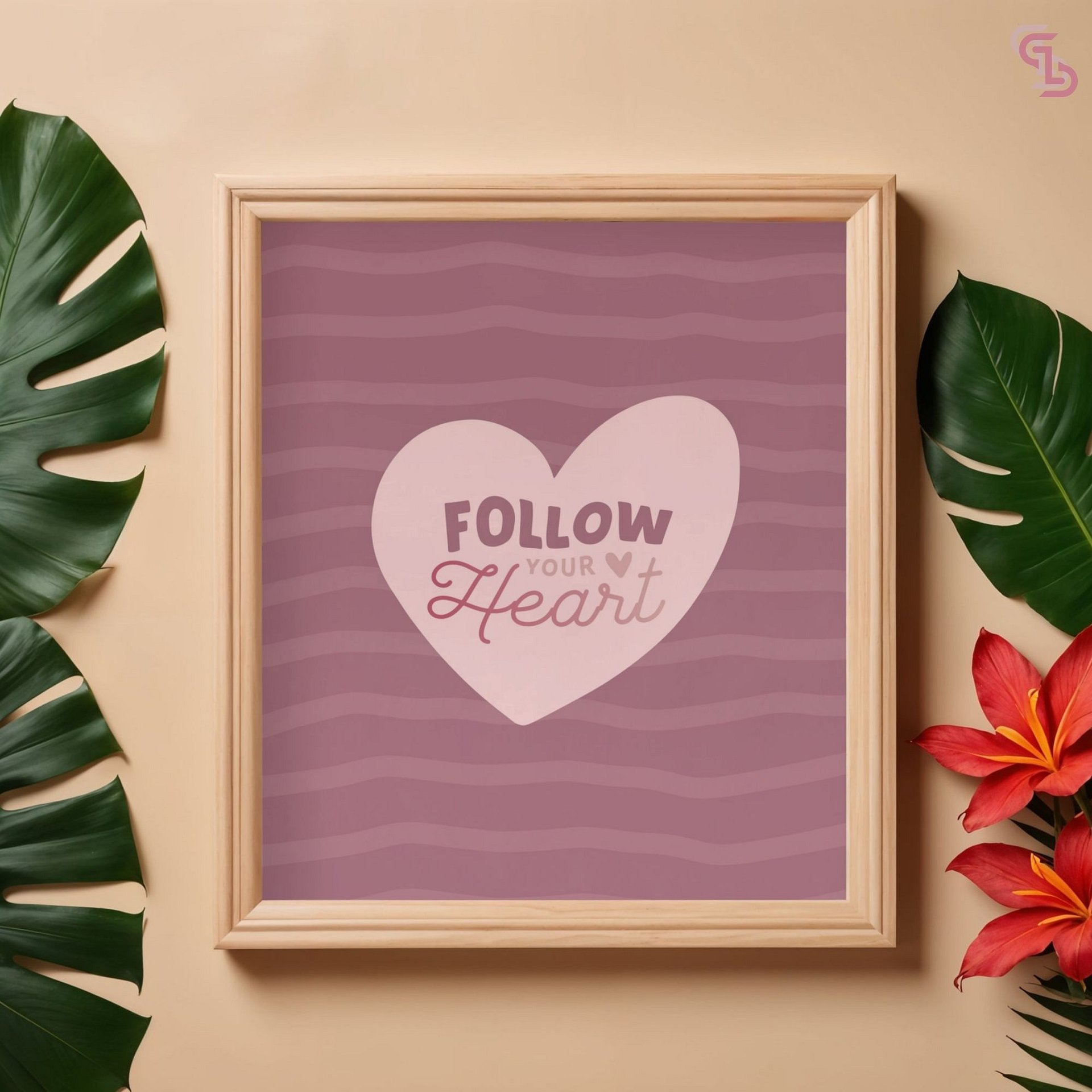 FOLLOW YOUR HEART Pink Digital Wall Art Printable, Wall Art For Living Room, Bathroom Wall Art, Modern Wall Art product image (7)