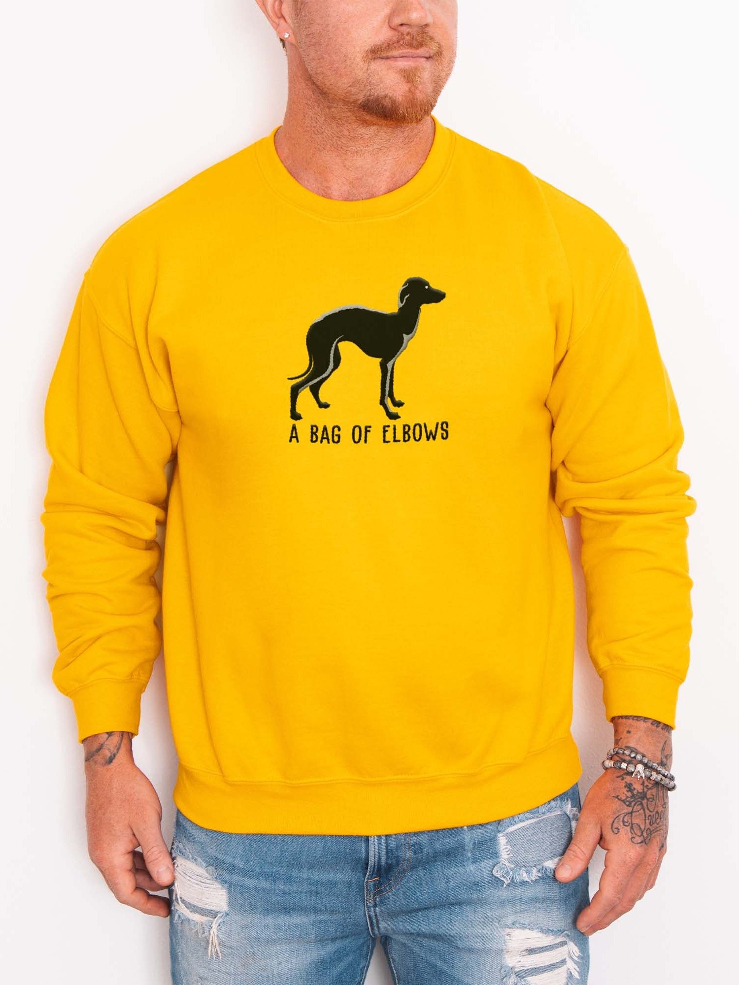 A Bag of Elbows Sweatshirt(Embroidered) of an Italian Greyhound(Black) product image (1)
