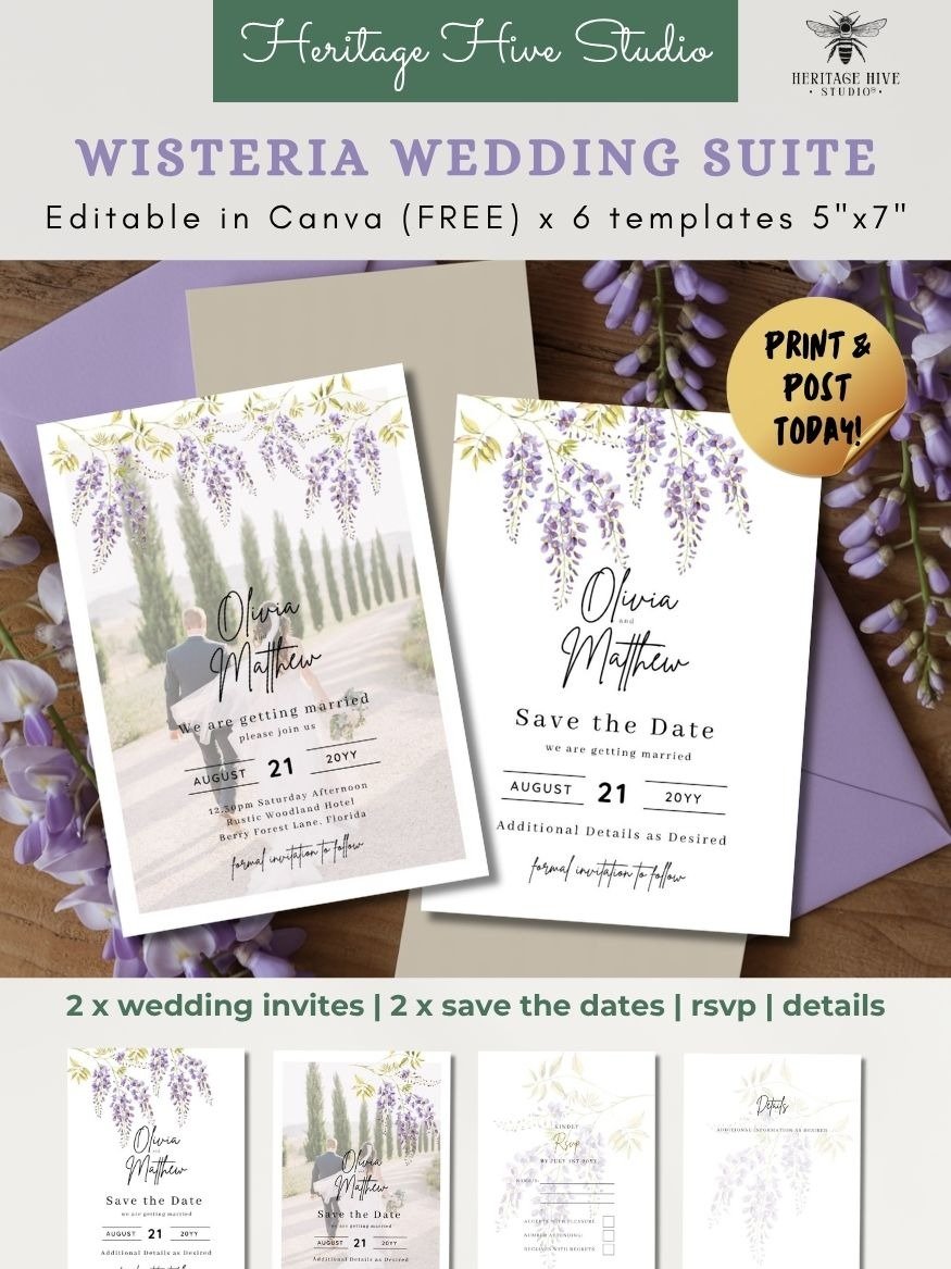 Editable Photo Wedding Invitations | Edit in Canva | Instant Download Template | Wisteria Floral product image (1)