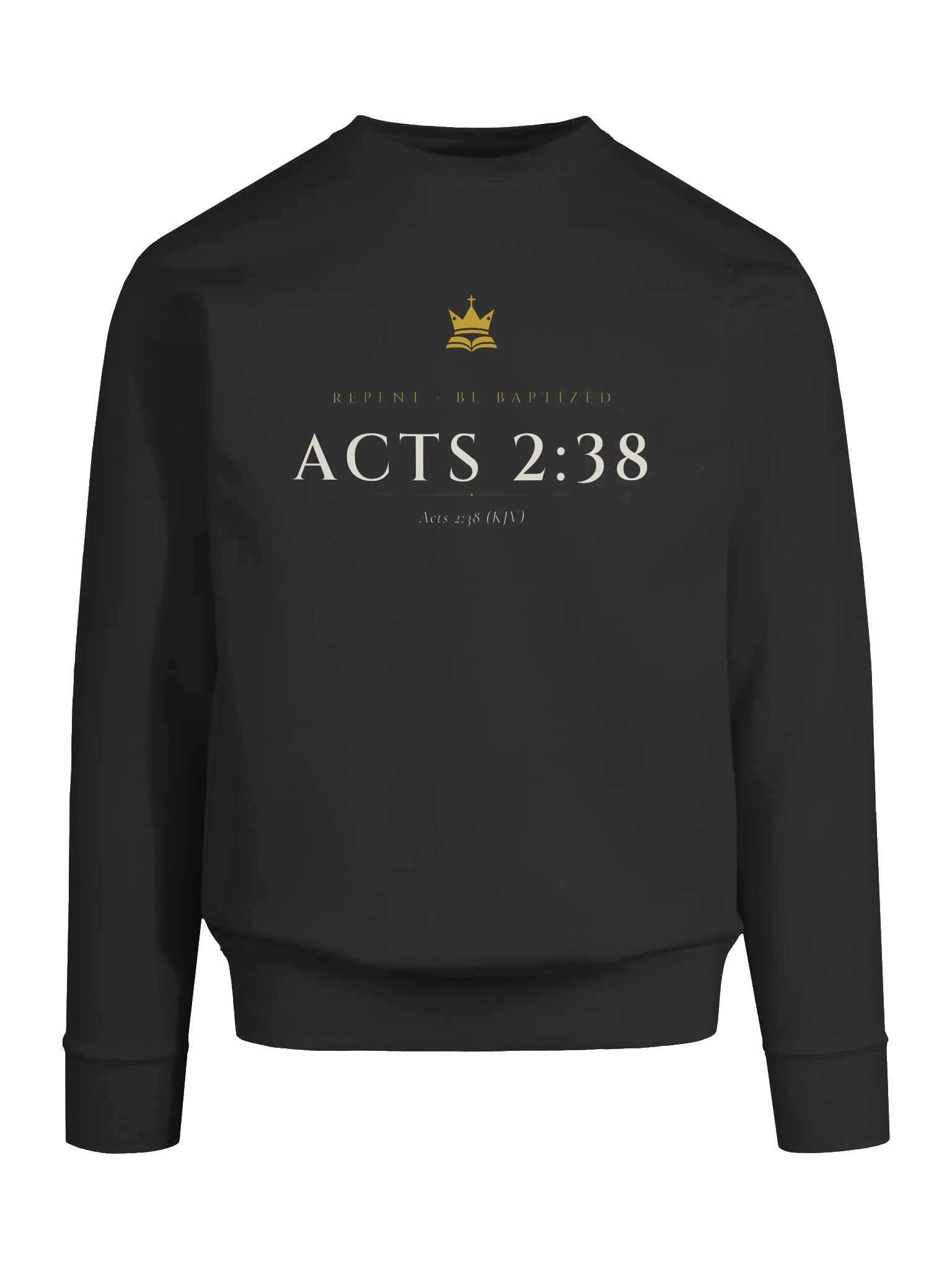 Acts 2:38 Crewneck - Black, view 8 — Christ Is King crewneck