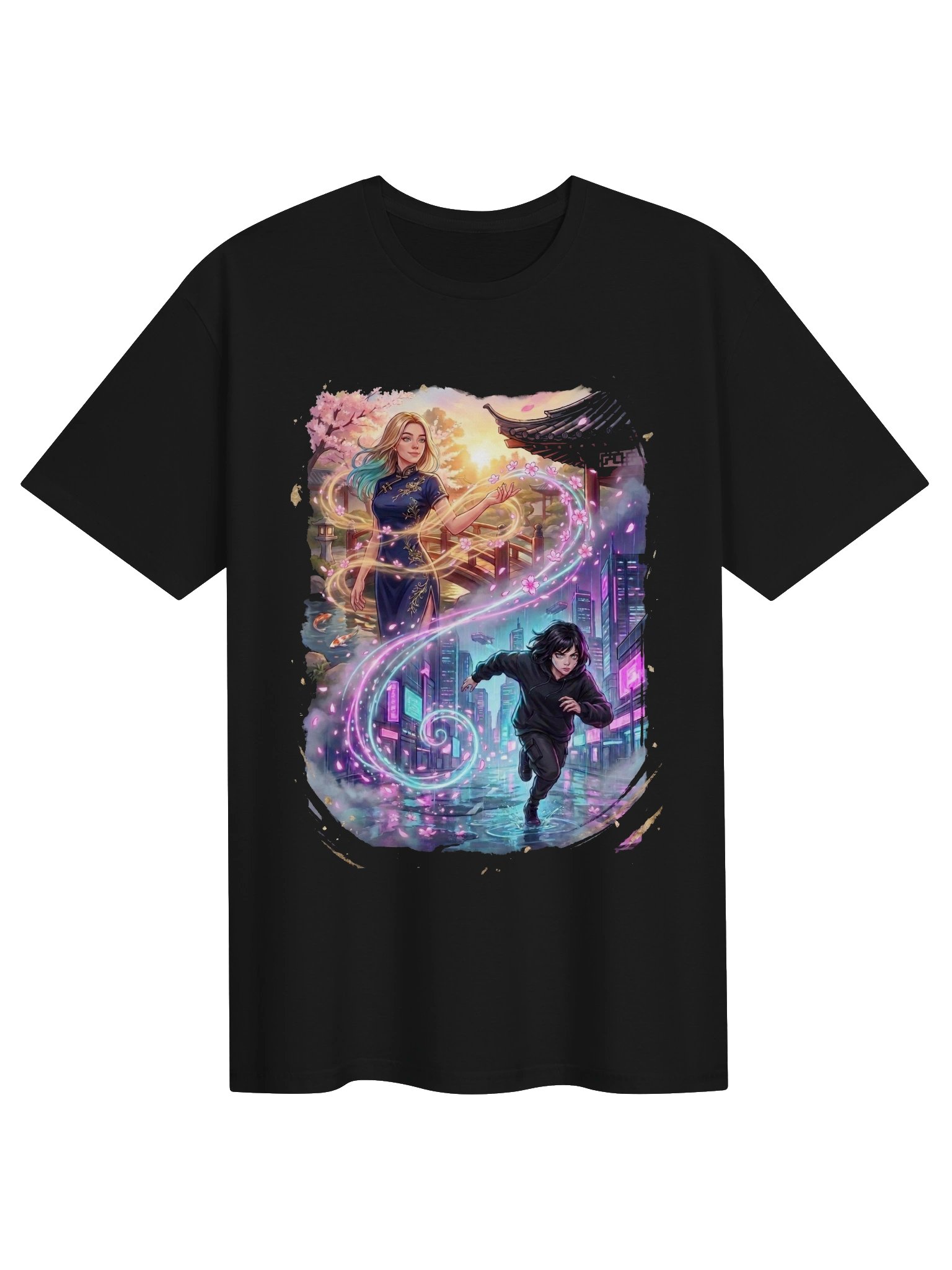 Golden Hour, Neon Rain - Anime Edition: Unisex T-Shirt product image (1)