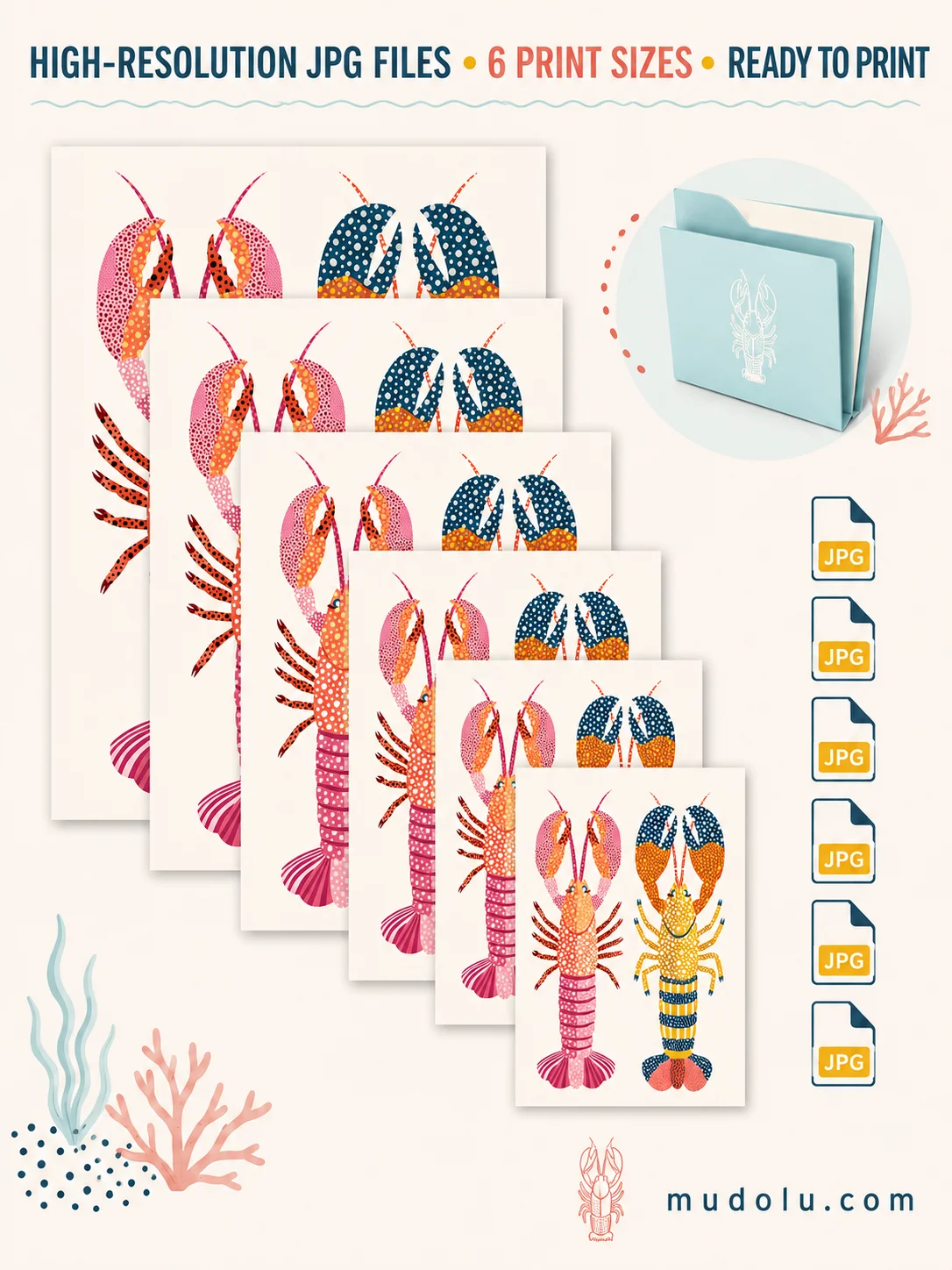 Colorful Lobster Wall Art, Coastal Seafood Printable product image (4)