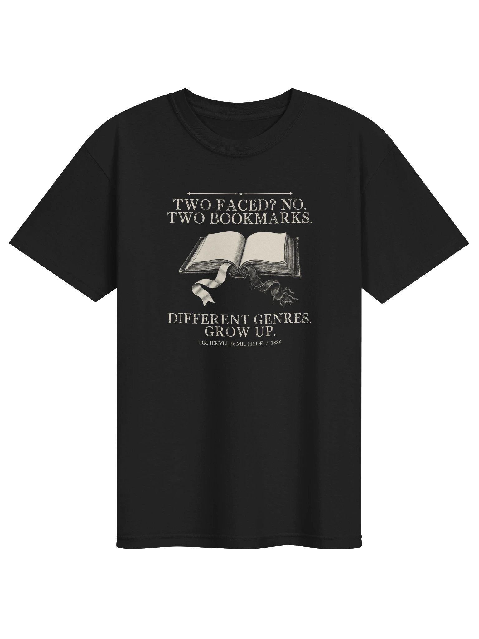 Two Bookmarks Genres -- The Strange Case of Dr Jekyll and Mr Hyde Tee (Dark) product image (1)