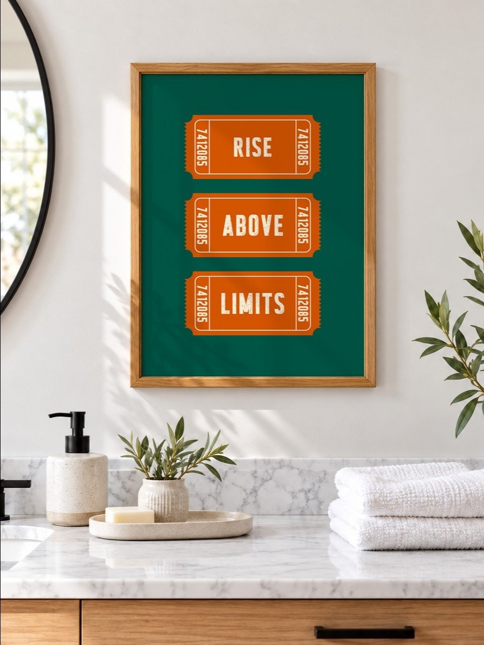 Rise Above Limits Motivational Poster, Retro Ticket Print, Dark Green Orange Typography Wall Art, Uplifting Art, Printable Inspirational Art product image (9)