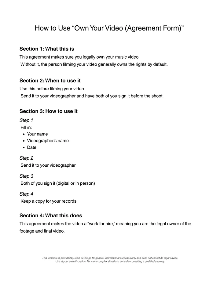 Own Your Video (Agreement Form) product image (2)