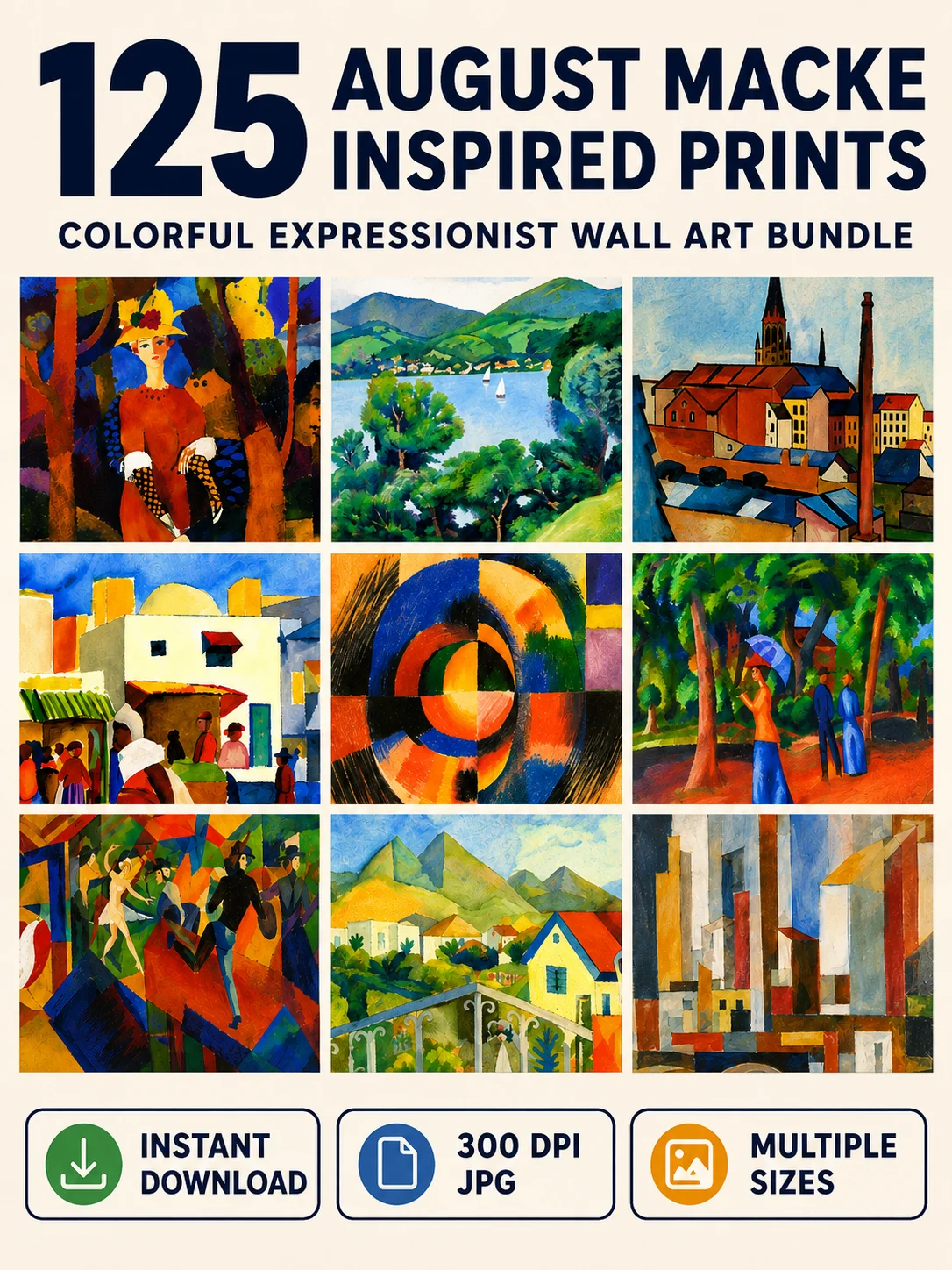 125 August Macke Inspired Art Prints, Colorful Expressionist Wall Art Bundle product image (1)