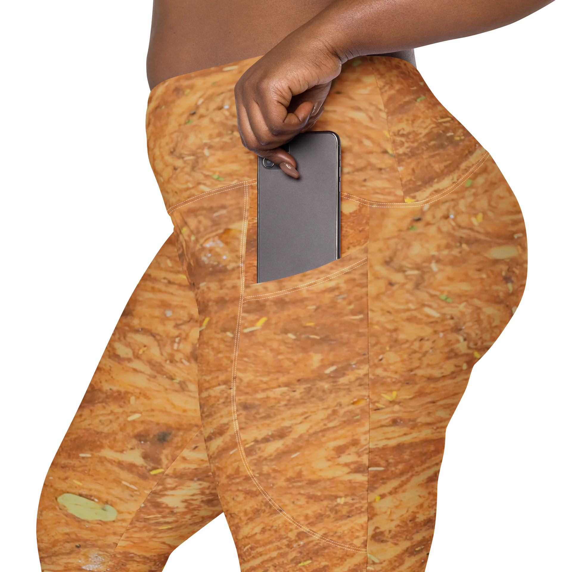 Terracotta Tea: All-Over Print Warm Rust & Leaf V-Waist Leggings with Pockets product image (8)