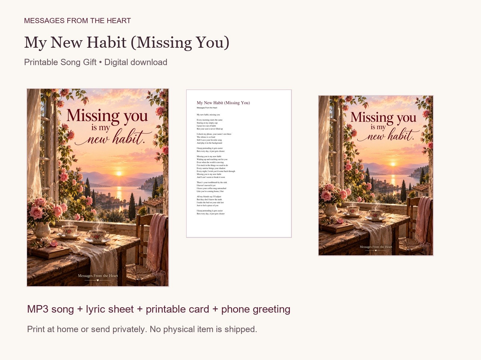 My New Habit (Missing You) — Printable Song Gift product image (1)