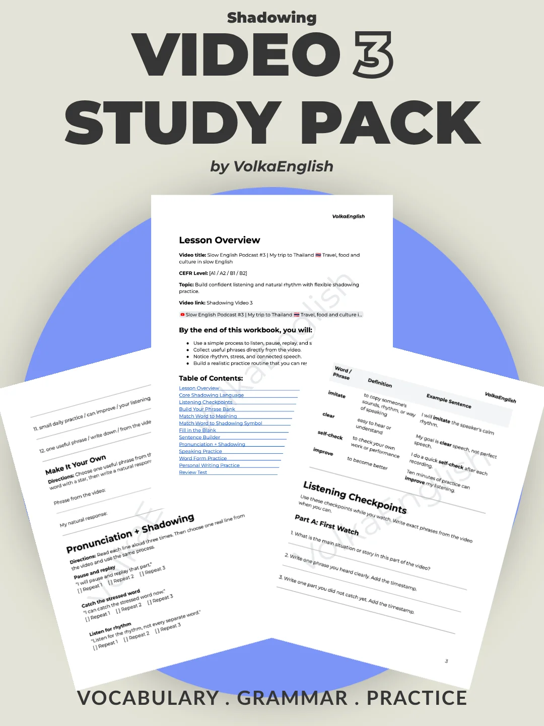 Slow English Podcast #3 | My trip to Thailand 🇹🇭 Travel, food and culture in slow English - Shadowing Video 3 Study Pack product image (1)