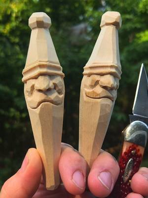A couple of Santa Ornaments carved.  The Oar Carver, this pocket knife, is the 