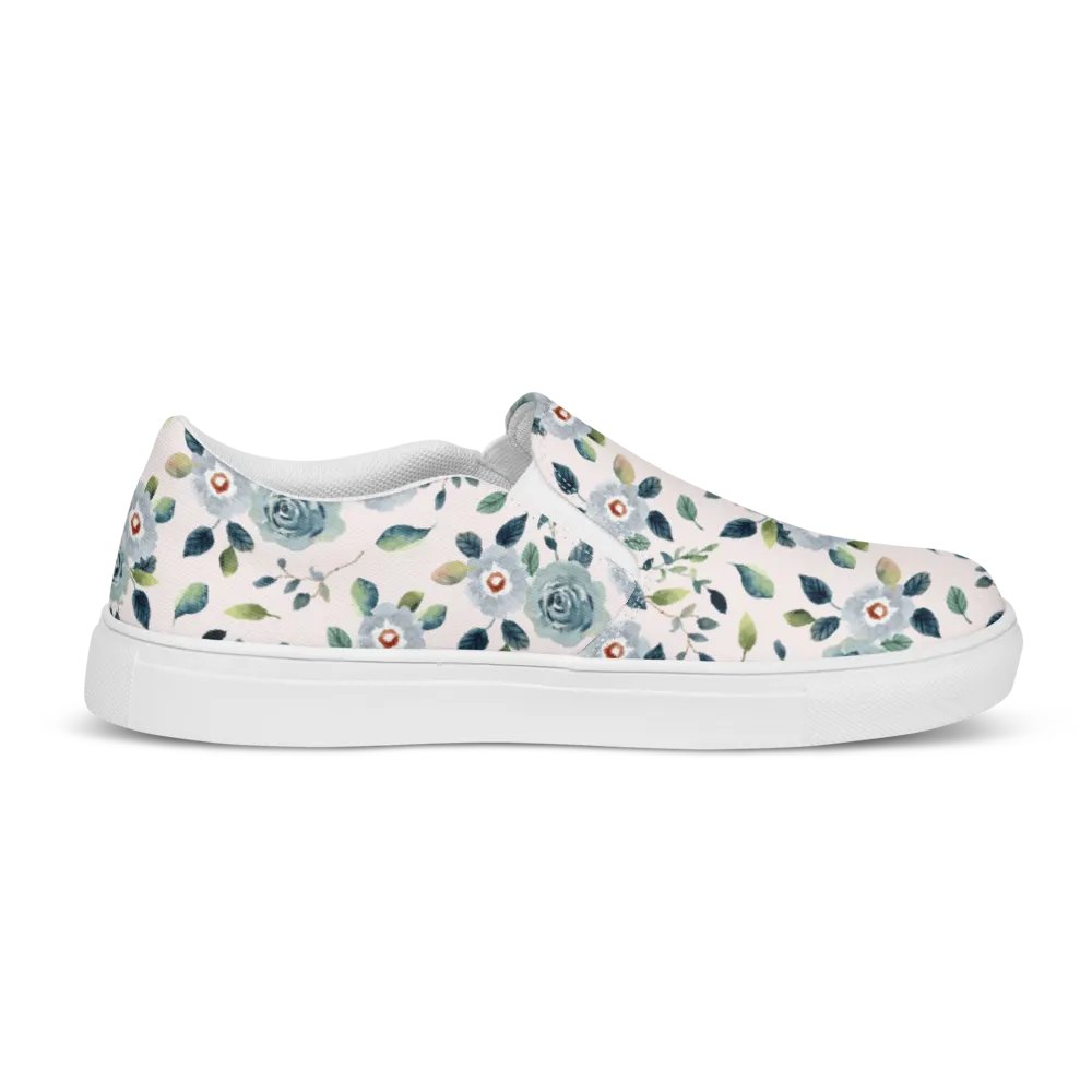 Floral Blue Flowers Pattern Womens Slip On Canvas Shoes product image (11)