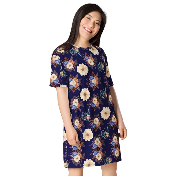 Vintage Vibes | Retro Blue Blossom and Bike T-Shirt Dress product image (1)