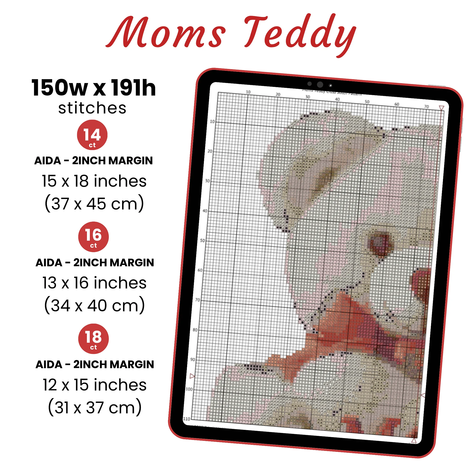 Moms Teddy Cross Stitch Pattern product image (2)