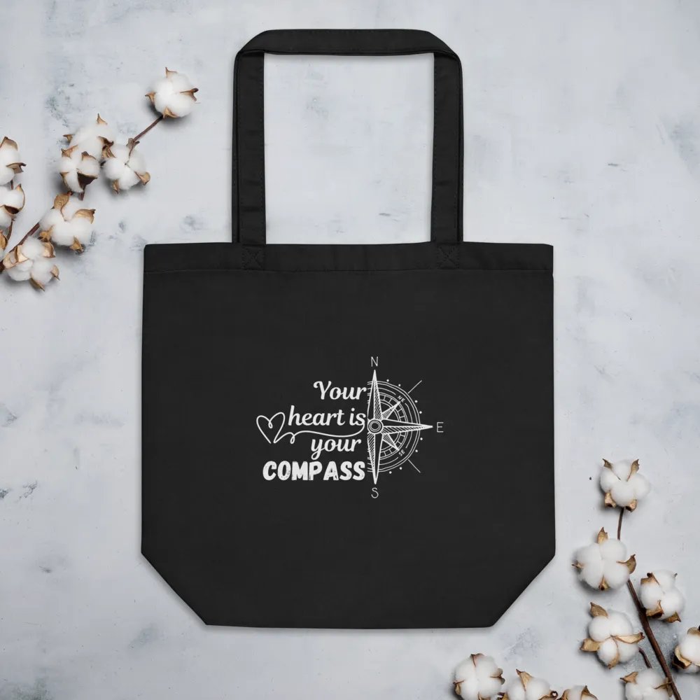 Your Heart Is Your Compass — Organic Cotton Black Tote Bag for Everyday Use product image (3)