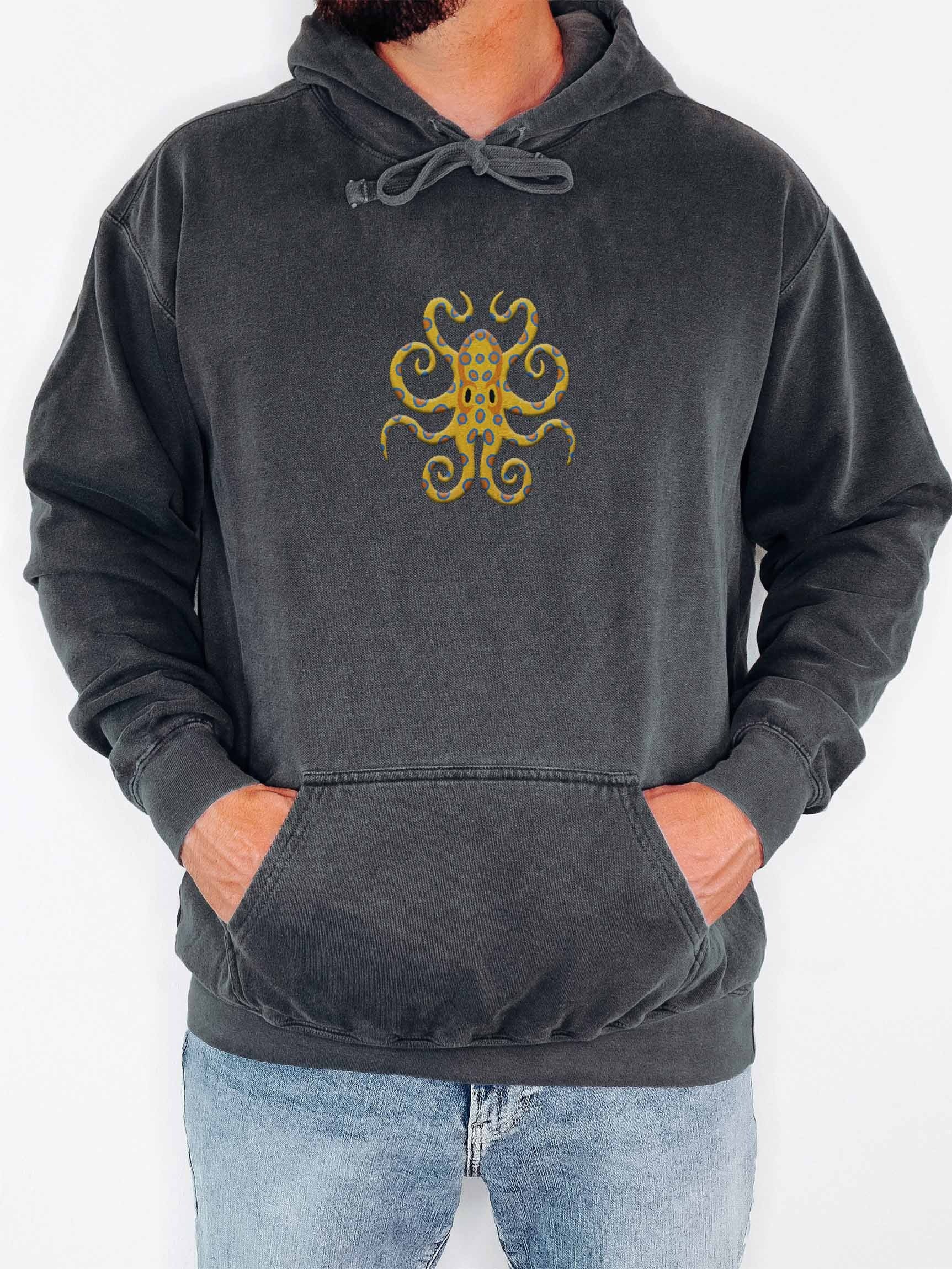 Blue Ring Octopus Embroidered Hoodie | Saltwater Reef Aquarium & Ocean Lover Hoodie I Marine Life Hoodie product image (2)