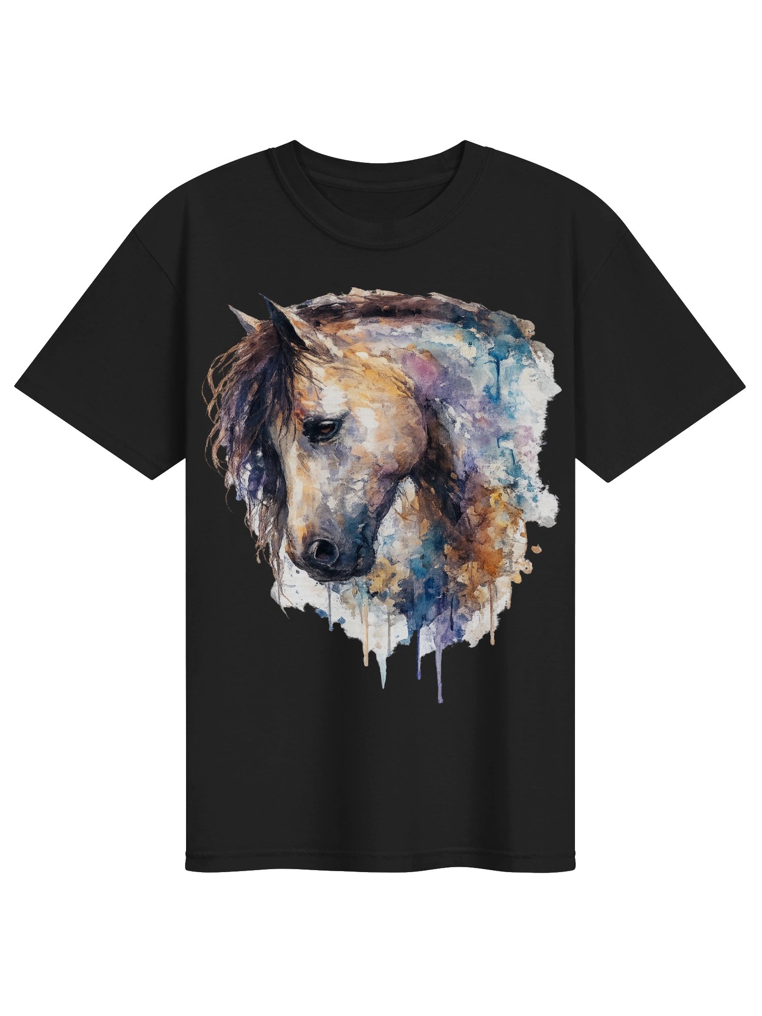 Watercolor Horse Portrait Graphic Tee | Artistic Equestrian Shirt product image (2)