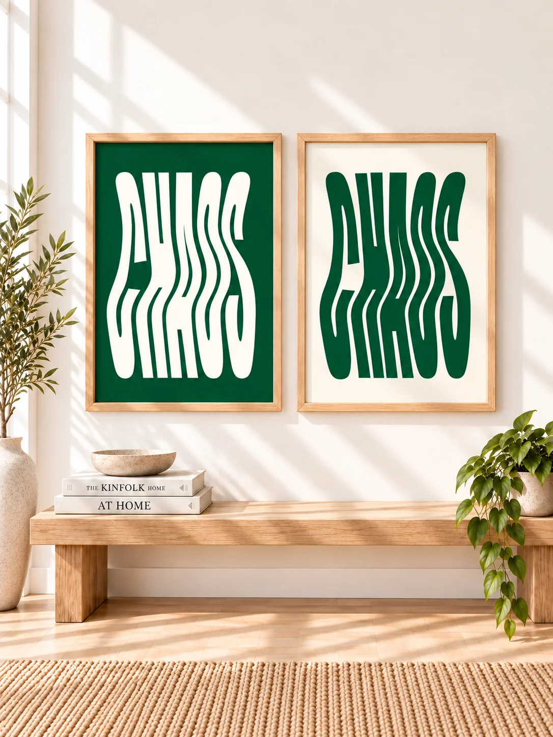 CHAOS Wavy Typography Poster, Green Cream Retro Print, Funky Modern Wall Art, Bold Digital Download, Groovy Decor product image (1)