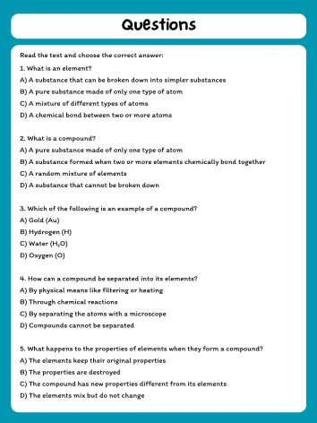 Elements and Compounds Reading Comprehension Passage & Questions product image (2)