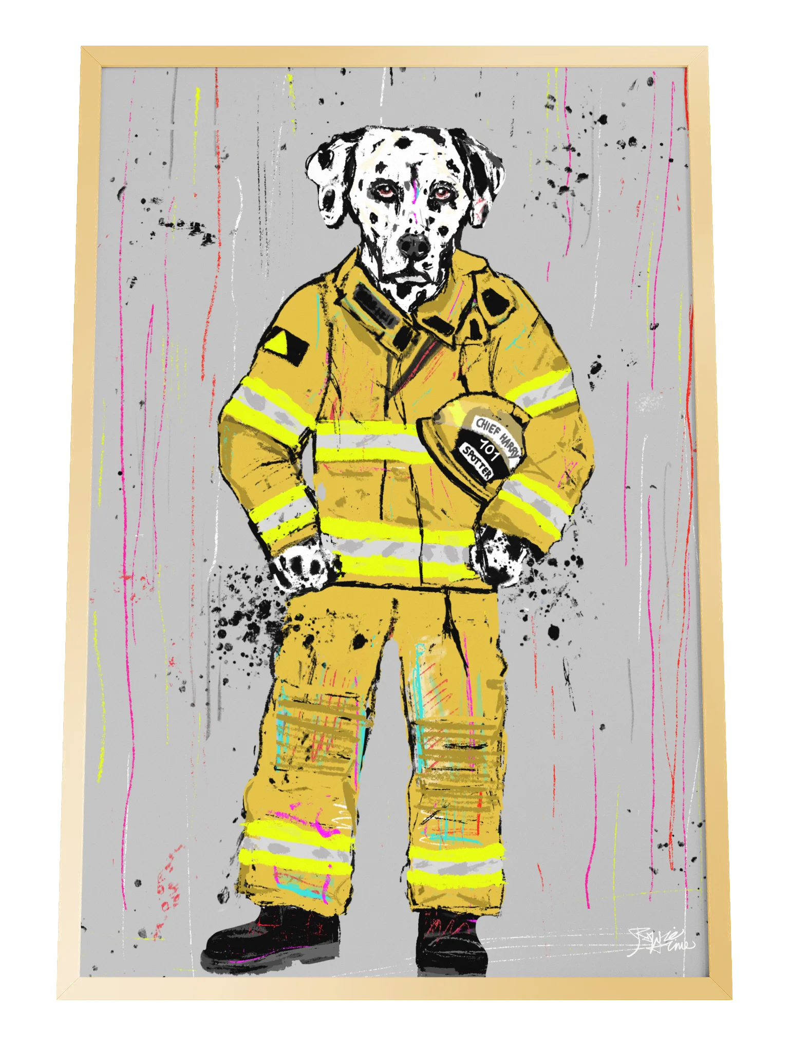 Framed Poster Wall Art: Dog Firefighter product image (1)