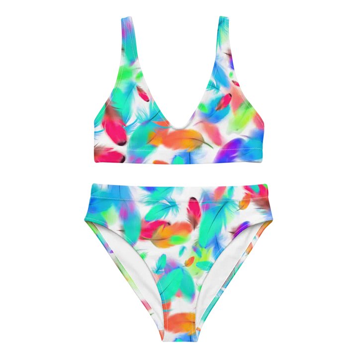 Colorful Feather Pattern Design High Waisted Bikini - v3 product image (2)