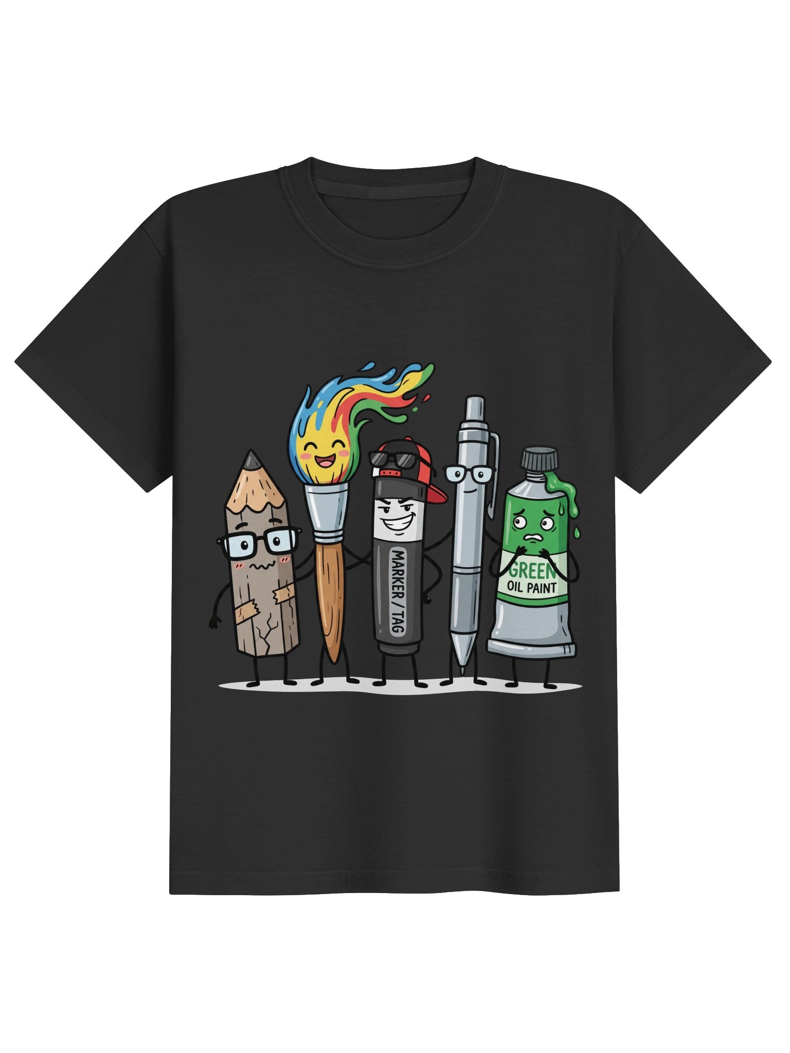 Funny Art Supply Squad T-Shirt, Cute Pencil Paintbrush Marker Characters Tee for Artists & Art Teachers, Creative Gift Shirt – Shop Today! 🎨✏️ product image (2)