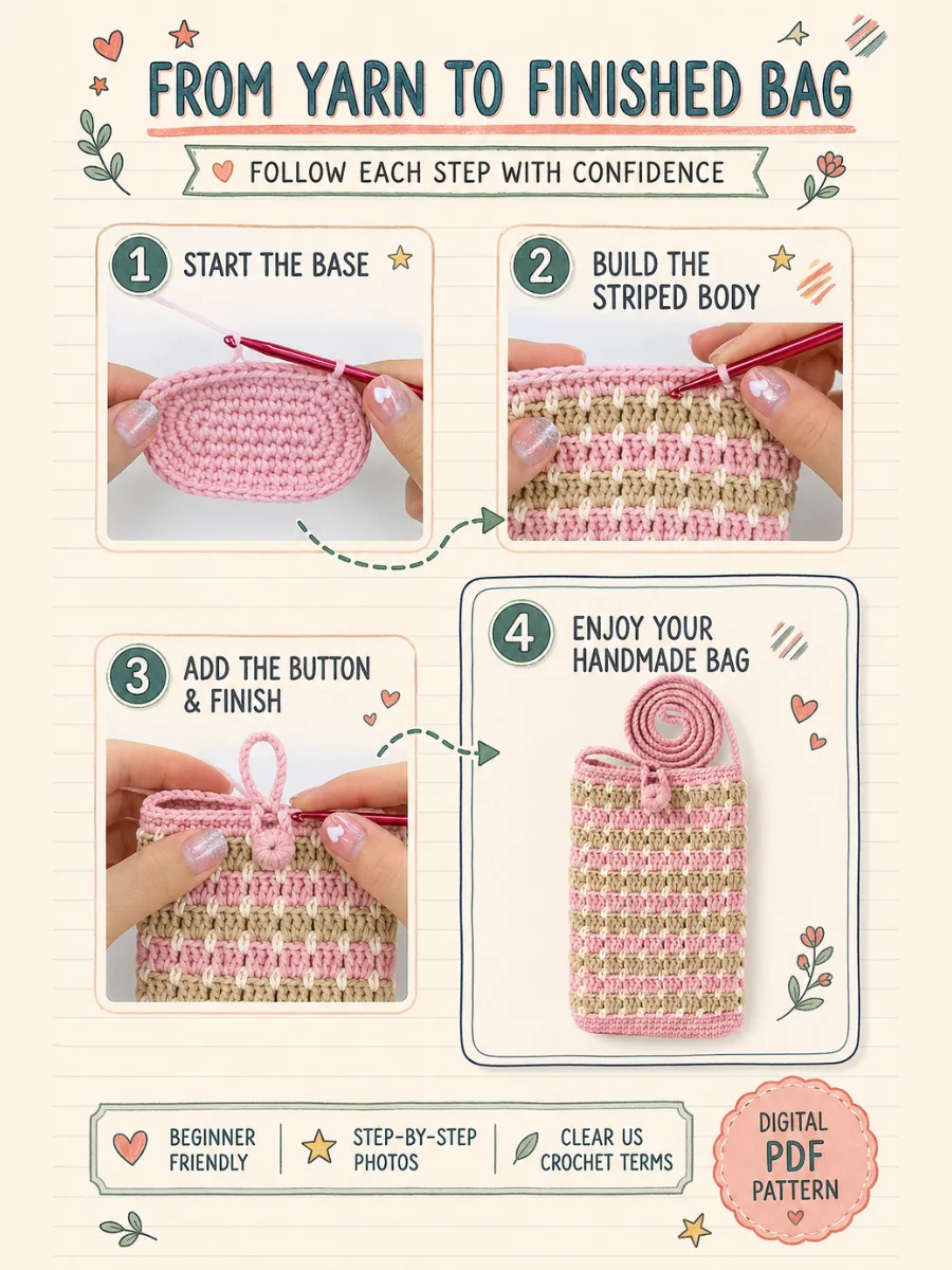Easy Striped Crochet Phone Bag PDF Pattern product image (3)
