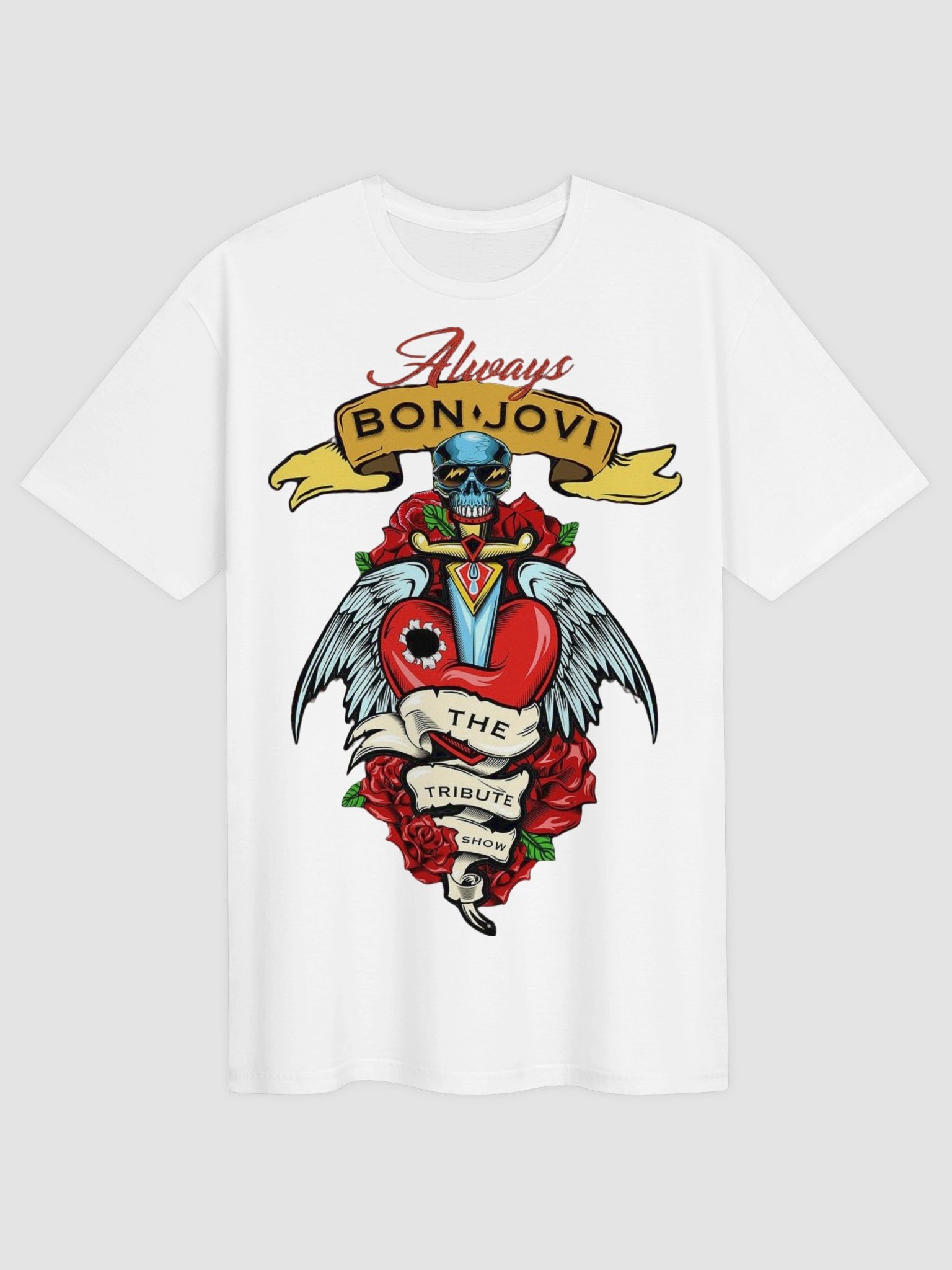Bon Jovi Always T-Shirt | Winged Heart Dagger Roses Tribute Graphic Tee | Classic Rock Collector Band Shirt product image (1)