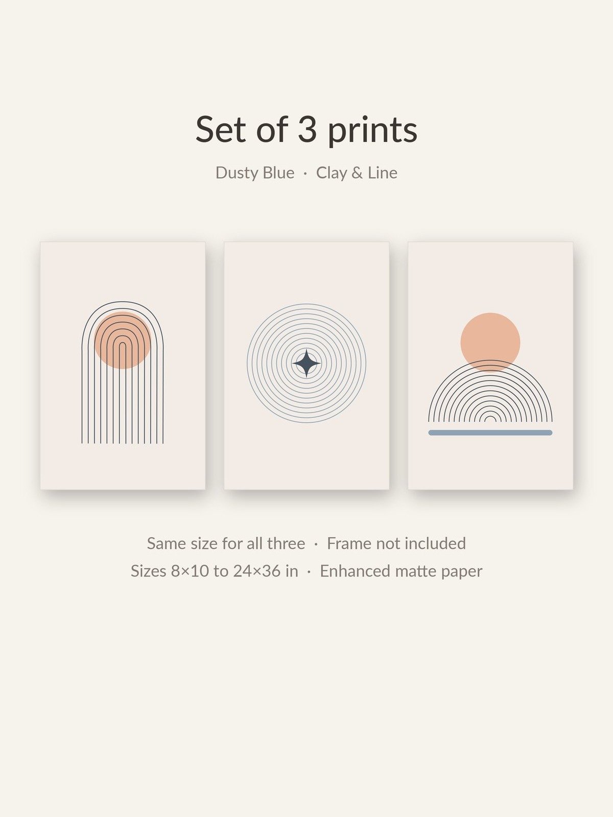 Dusty Blue Bathroom Wall Art Set of 3 | Peach Line Art Prints product image (2)