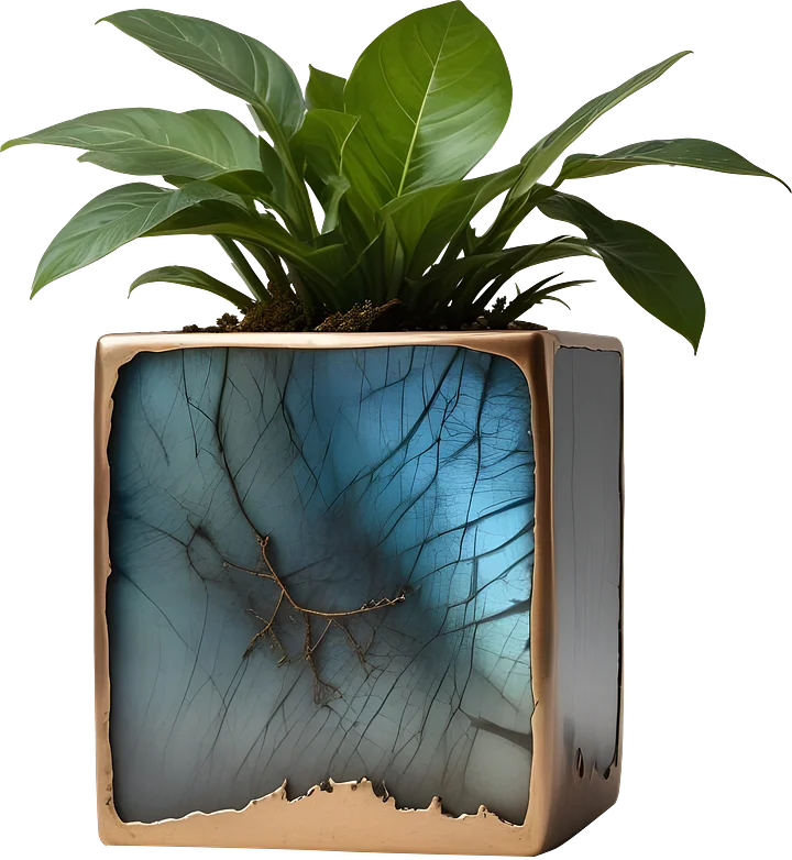 Stellar Luxe – Organic Labradorite & Bronze Planter PNG product image (1)