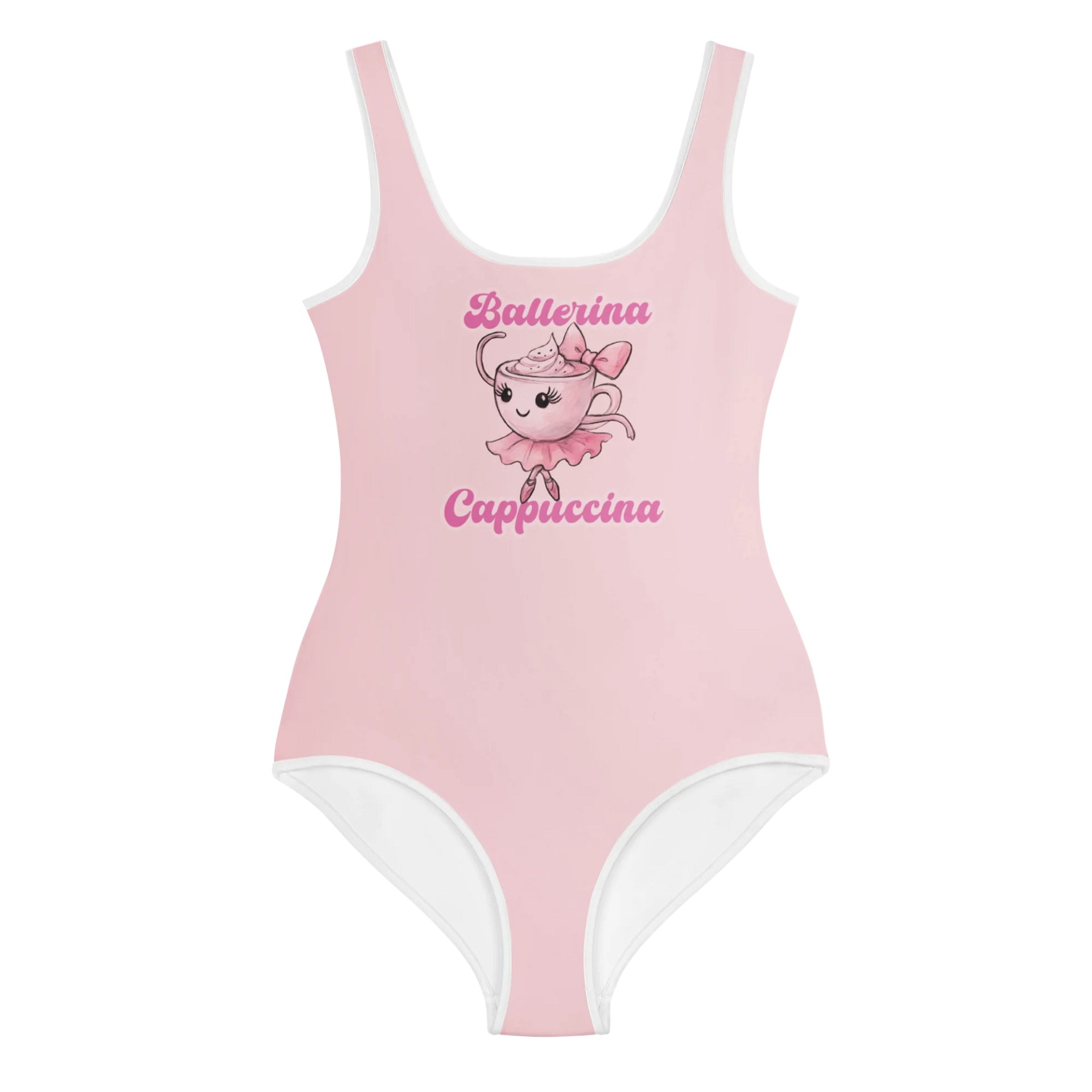 Ballerina Cappuccina watercolor design – Youth Girl Light Pink Swimsuit product image (1)