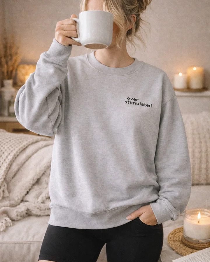 overstimulated | Embroidered Boxy Crewneck - Funny Mom Humor & Sensory Overload Gift product image (1)