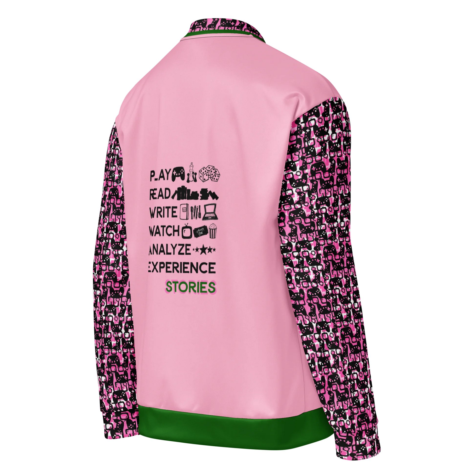Experience Stories Unisex Bomber Jacket (Pink, Green, and Black) product image (4)