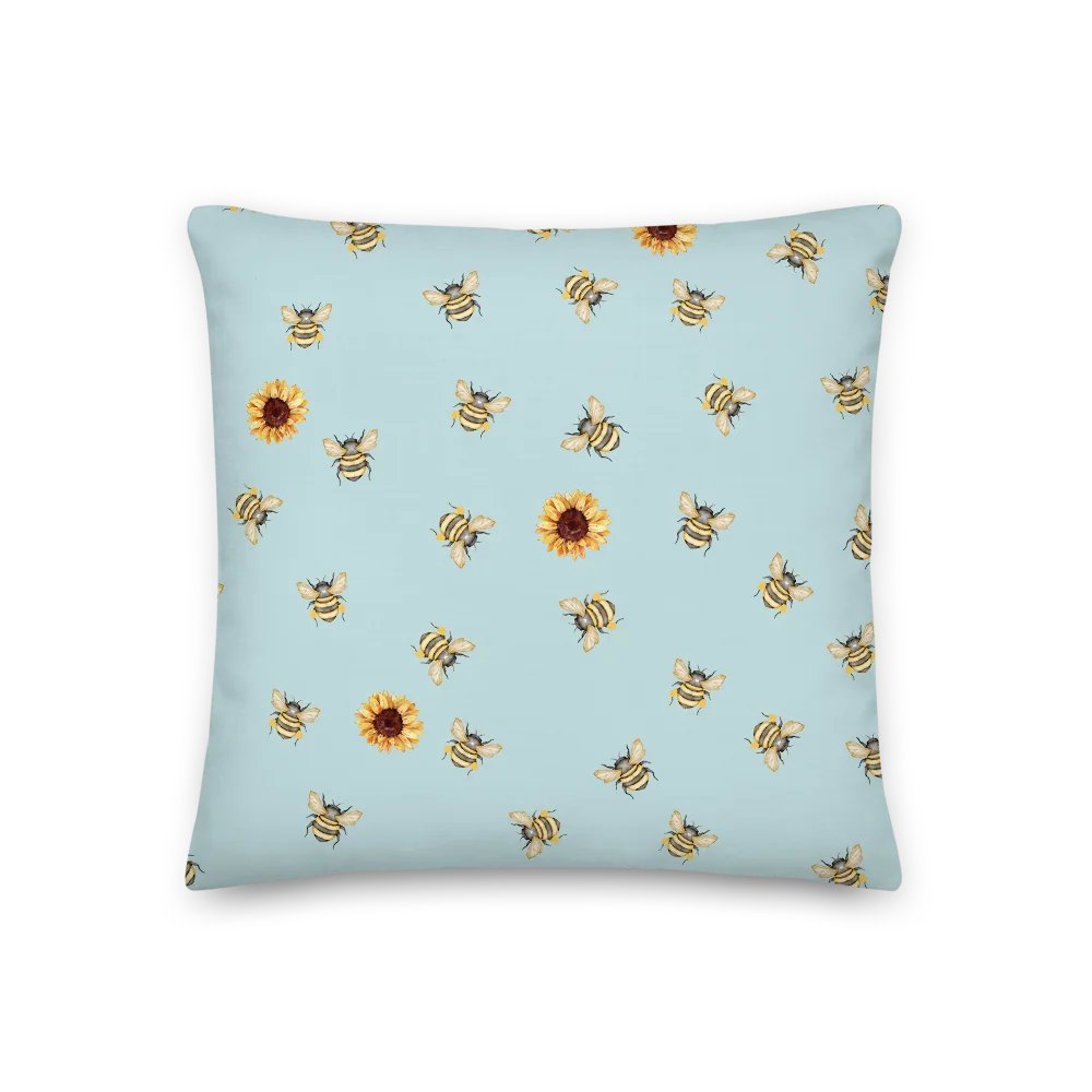 Sunflower & Bees Blue Premium Pillow/Sonnenblume & Bienen Premium Kissen product image (2)