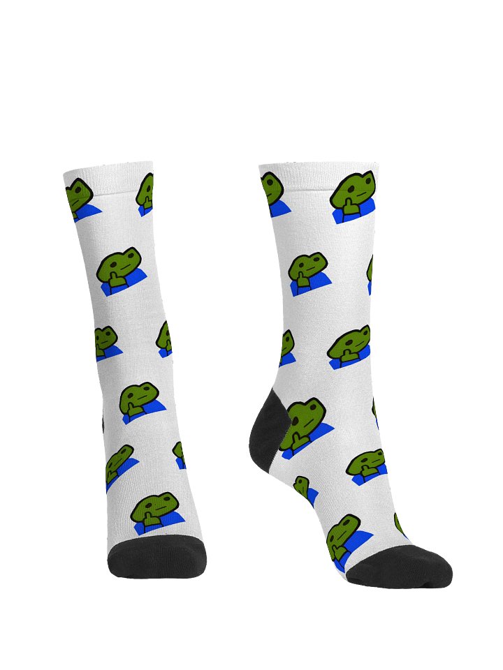 Premium Sustainable Crew Socks — Green Mascot & Blue Geo Tiles product image (2)