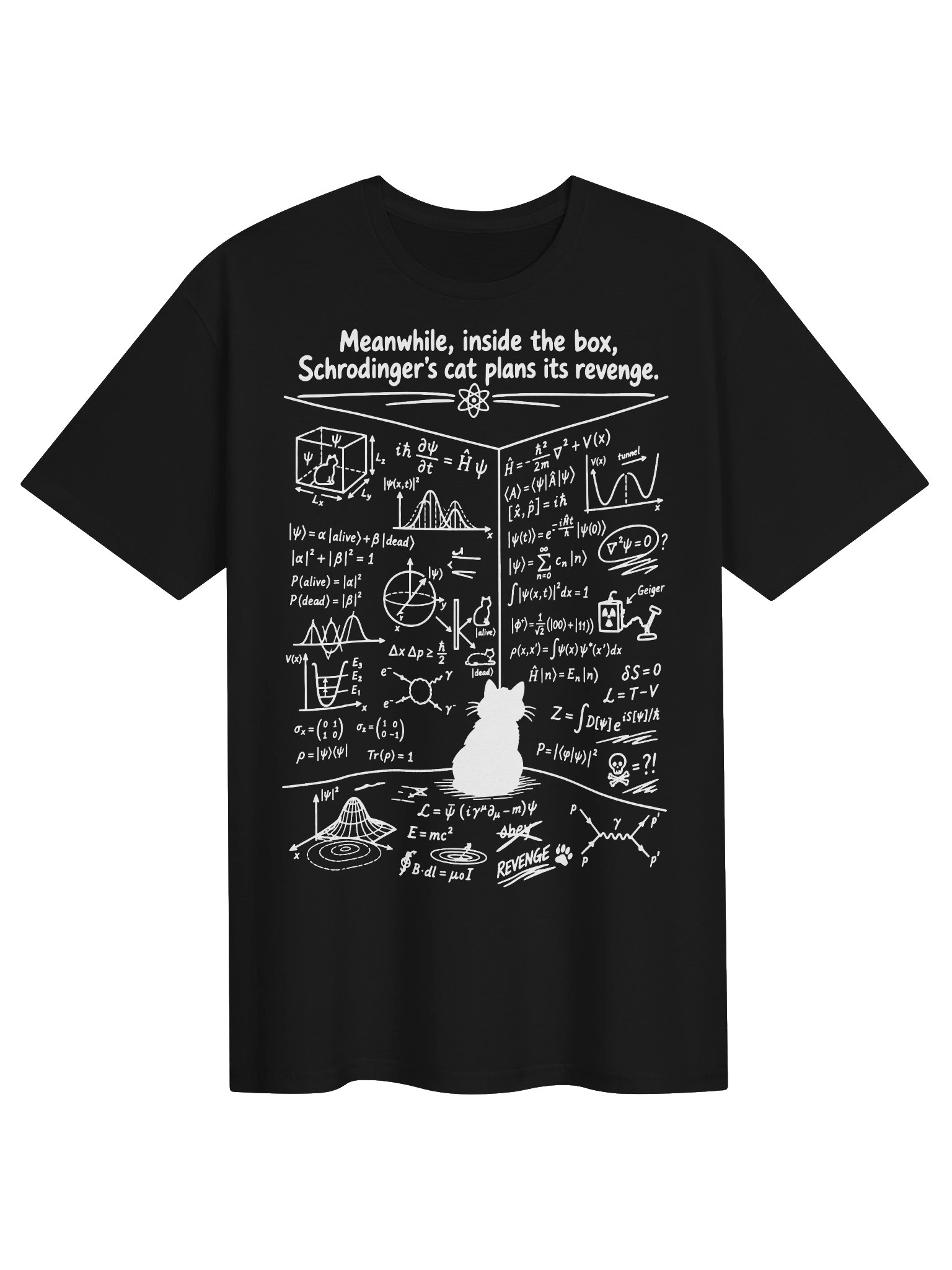 Schrödinger’s Cat Plans Its Revenge – Funny Quantum Physics T-Shirt product image (1)
