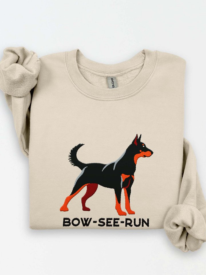 Bow-See-Run Sweatshirt (Embroidered) of a Beauceron(Black & Tan, Cropped Ears) product image (1)