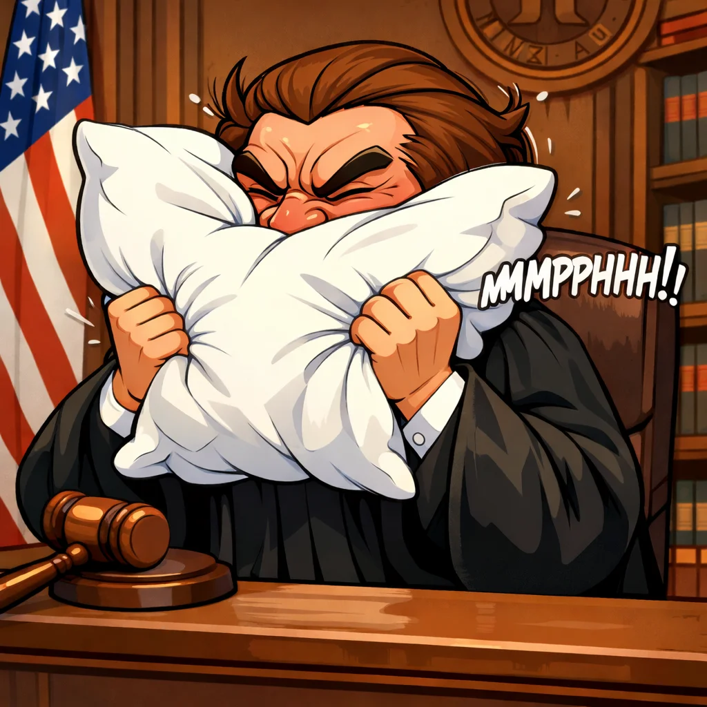 Judge Screaming into pillow-male presenting product image (1)