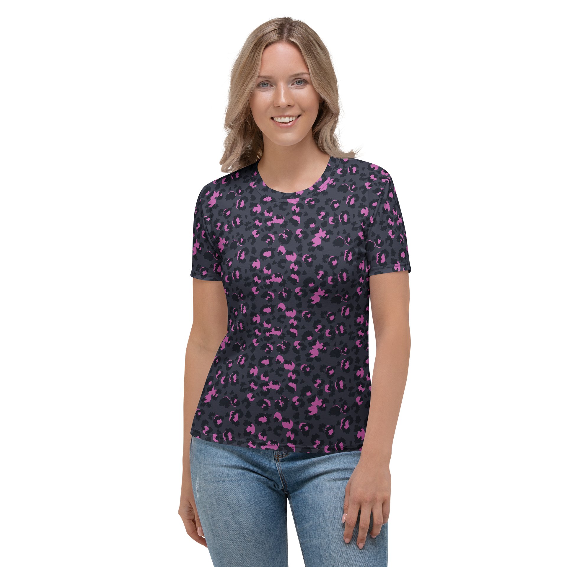 Pink Leopard Print Women's Crew Neck T-Shirt product image (1)