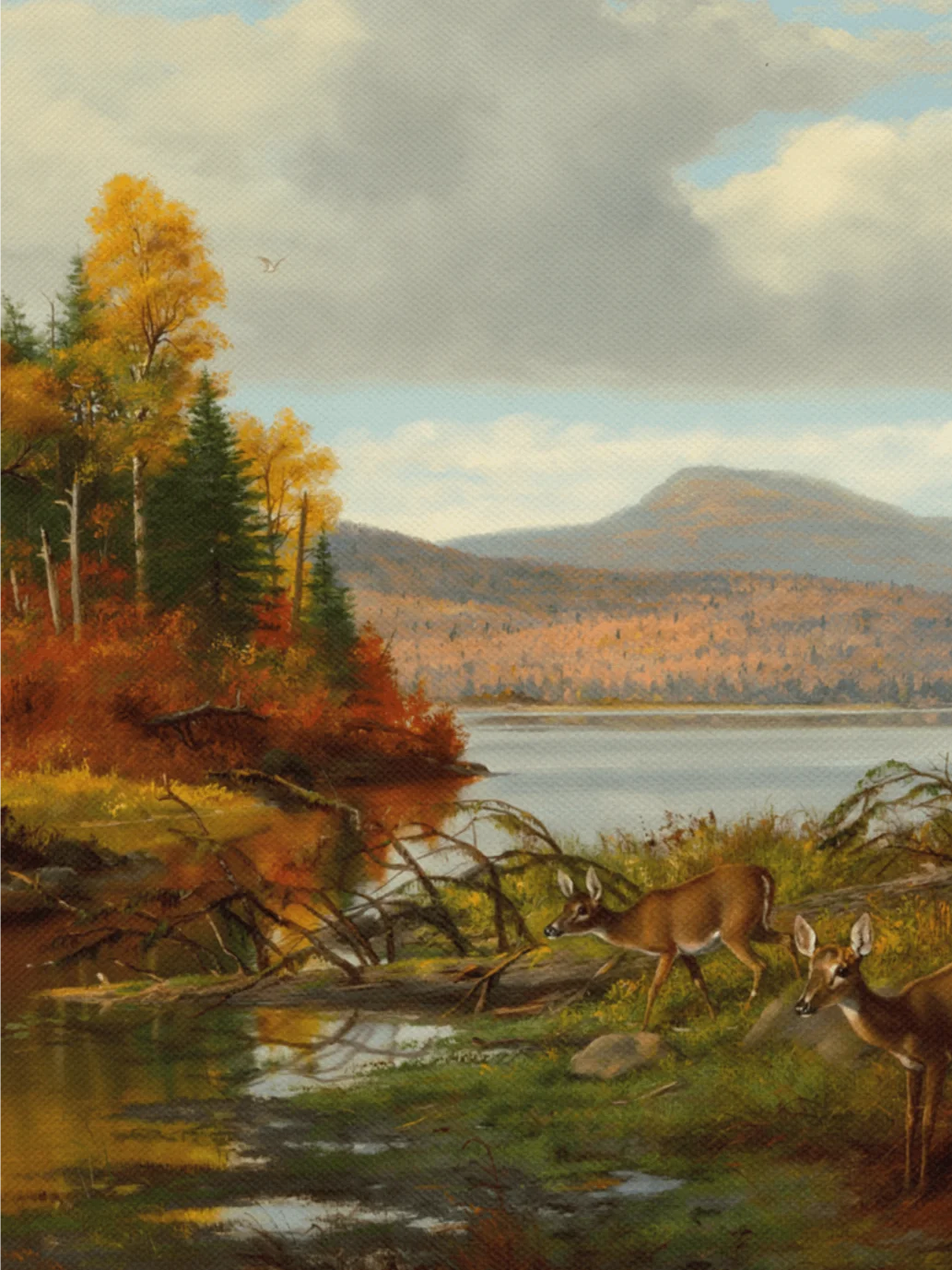 Antique Whitetail Deer in Fall Landscape Canvas Print product image (3)