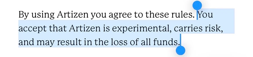 Artizen site disclaimer that you might lose your money.