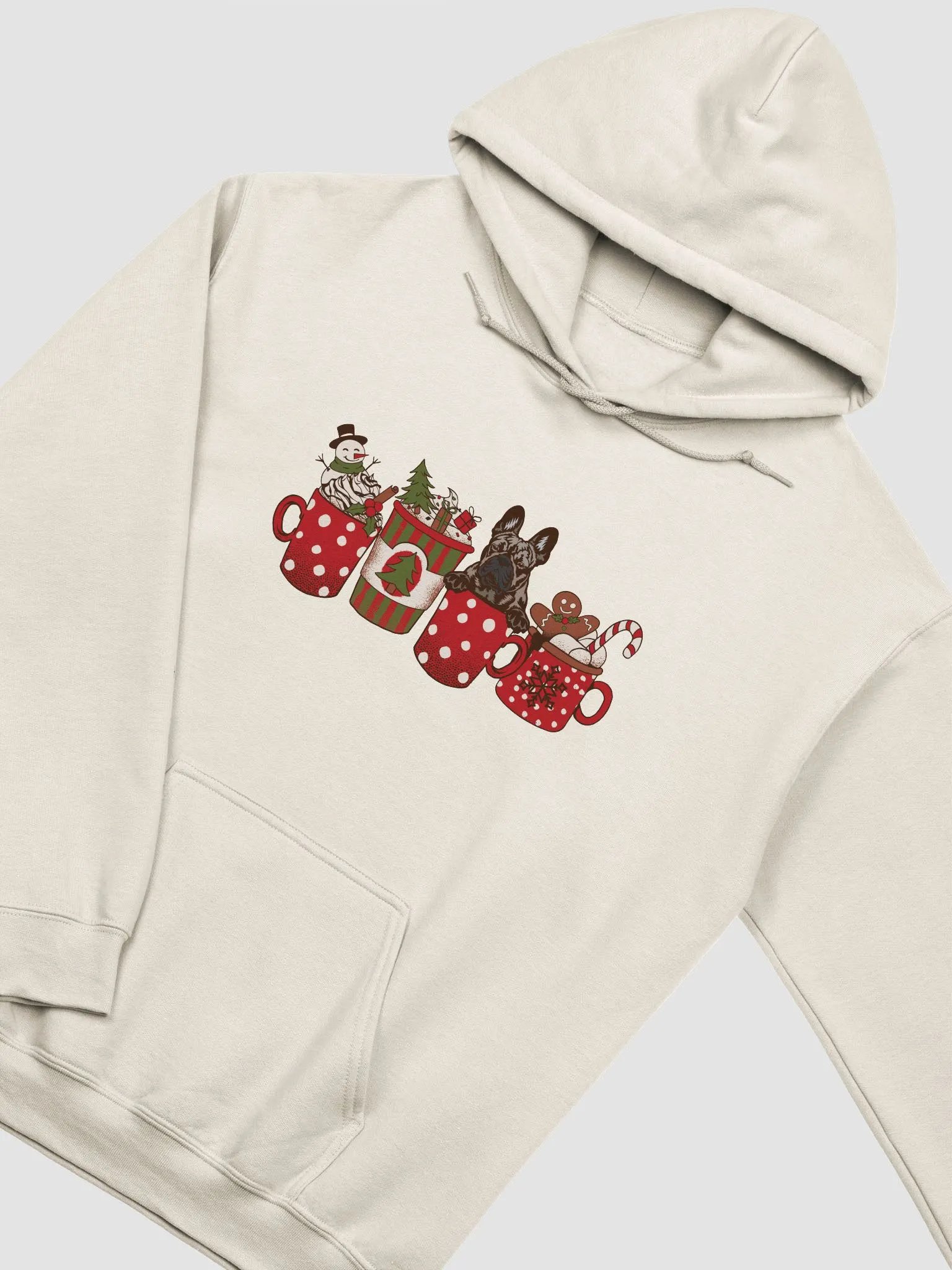 Cute French Bulldog in a Christmas Cup Hooded Sweatshirt | Funny Christmas Frenchie Pup in a Cup product image (20)