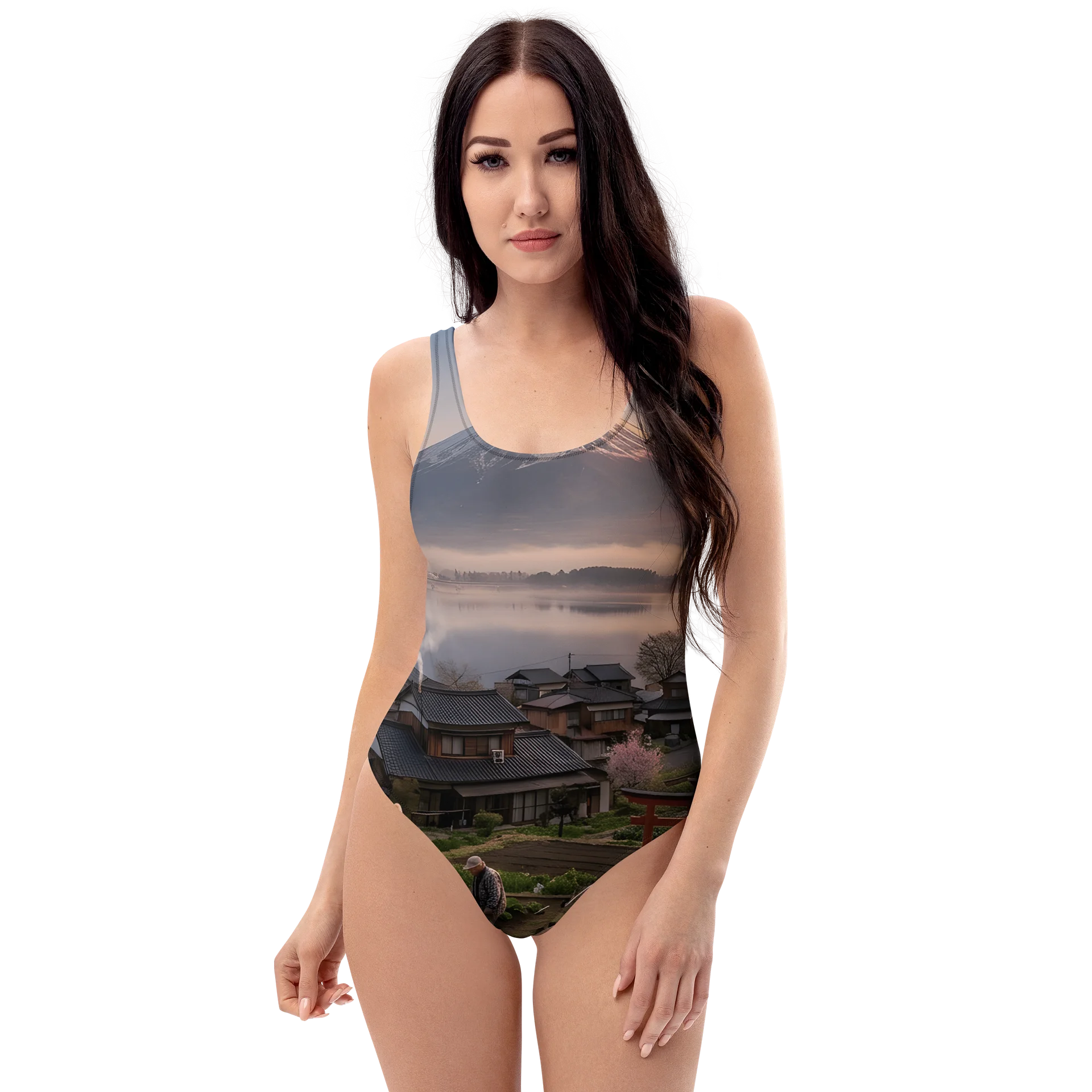 Mount Fuji Village Pink Moss One-Piece Swimsuit product image (3)