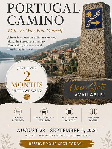We’ll follow the Portuguese Camino through charming villages, rolling countryside, historic towns, and ultimately into Santia...