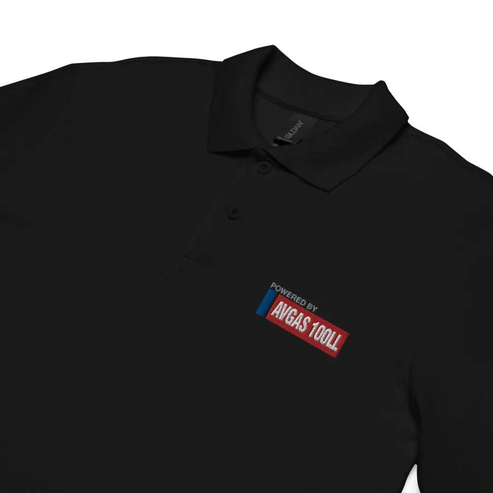 POWERED BY AVGAS 100LL - PIQUE BLACK POLO SHIRT product image (4)
