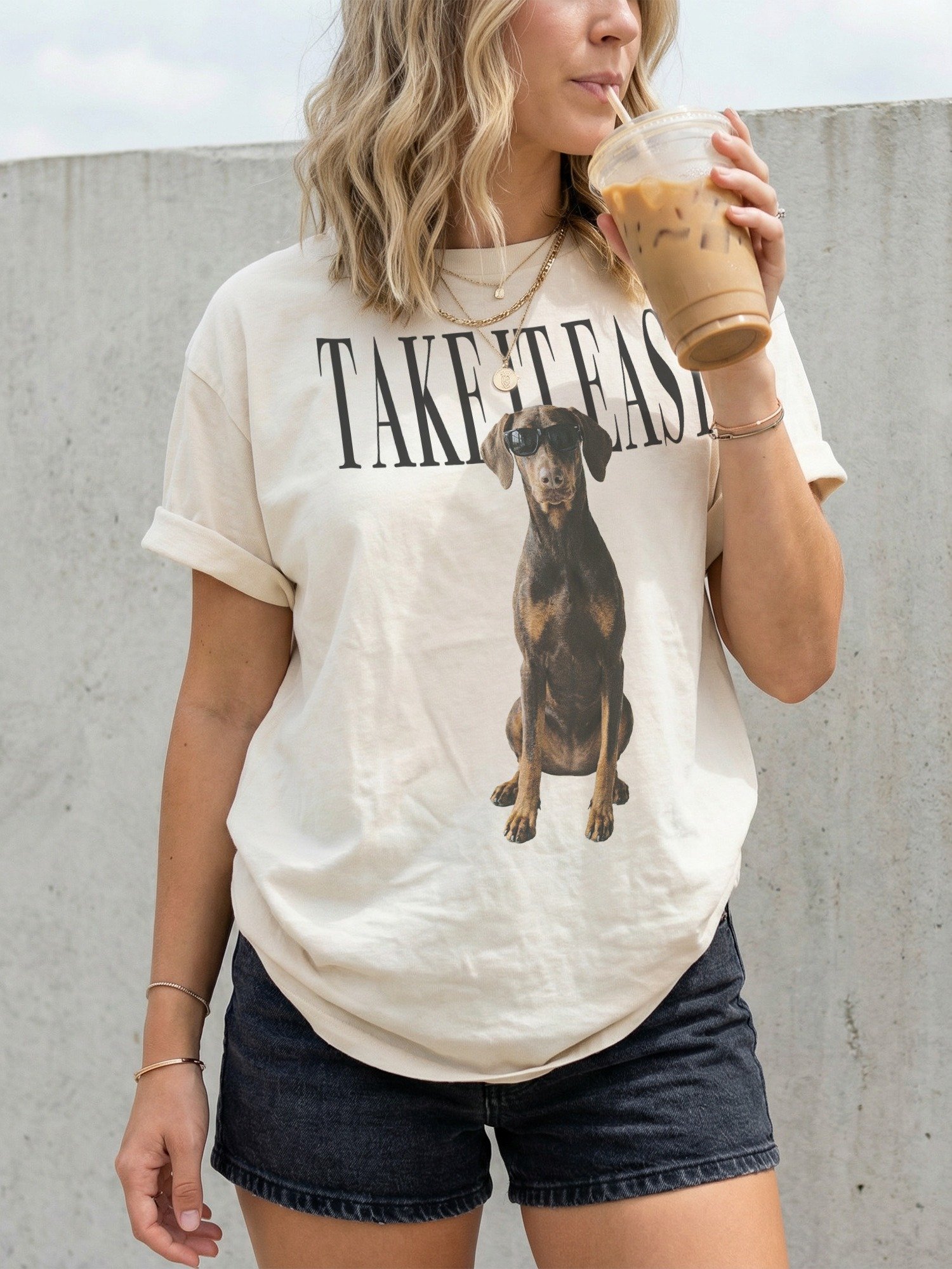 Take It Easy '90s Pop Vintage-Style T-Shirt for Doberman(Red & Tan) Owners product image (2)