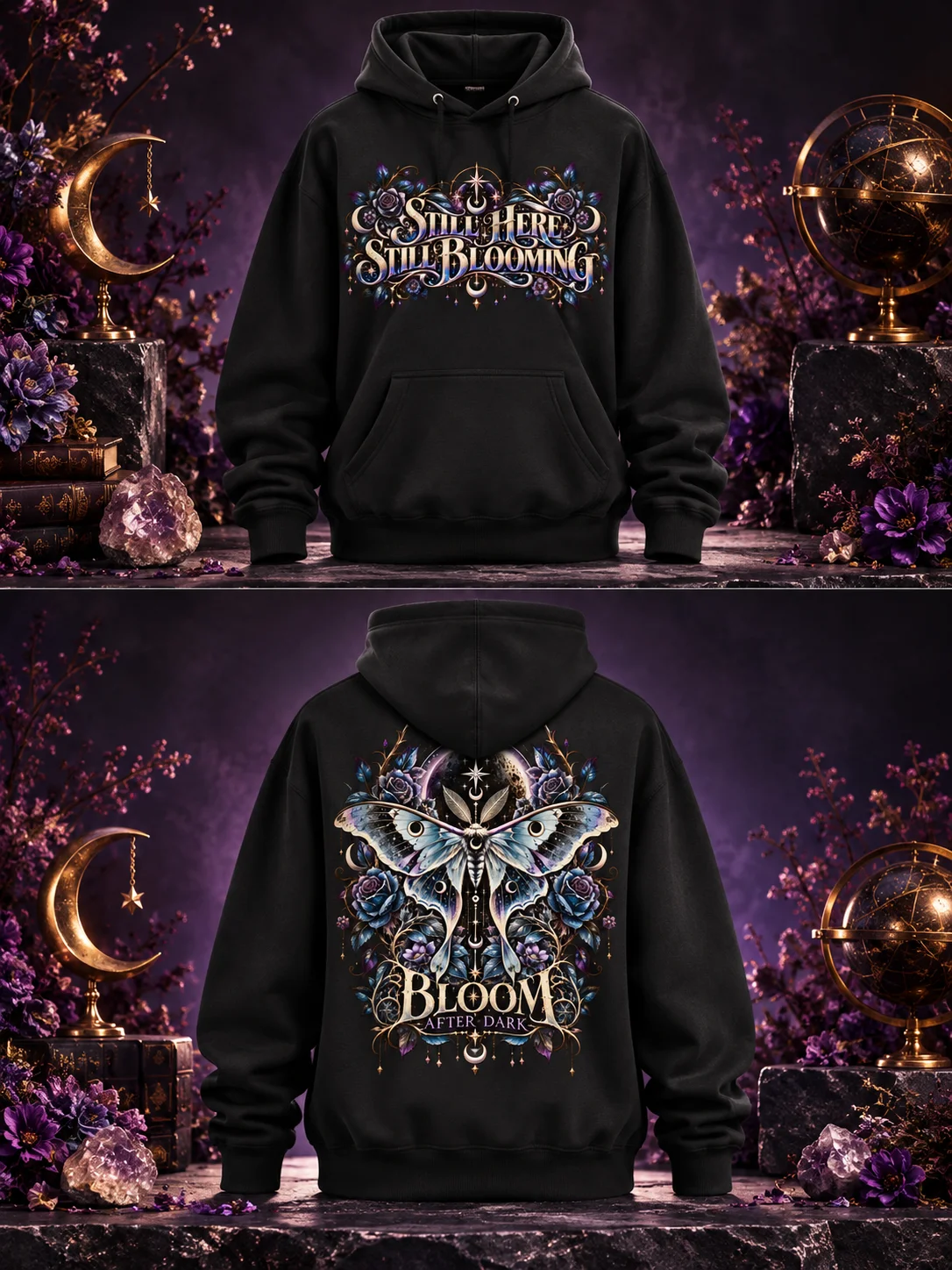Still Here Still Blooming Hoodie 🦋 Gothic Butterfly & Floral Sweatshirt, Dark Feminine Streetwear product image (1)