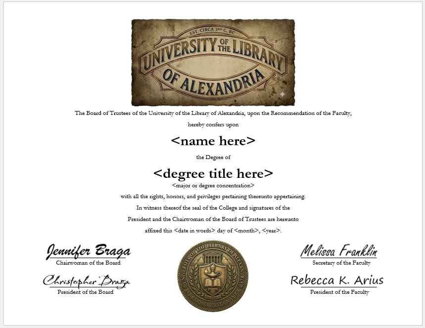 University of the Library of Alexandria degree parchment product image (1)