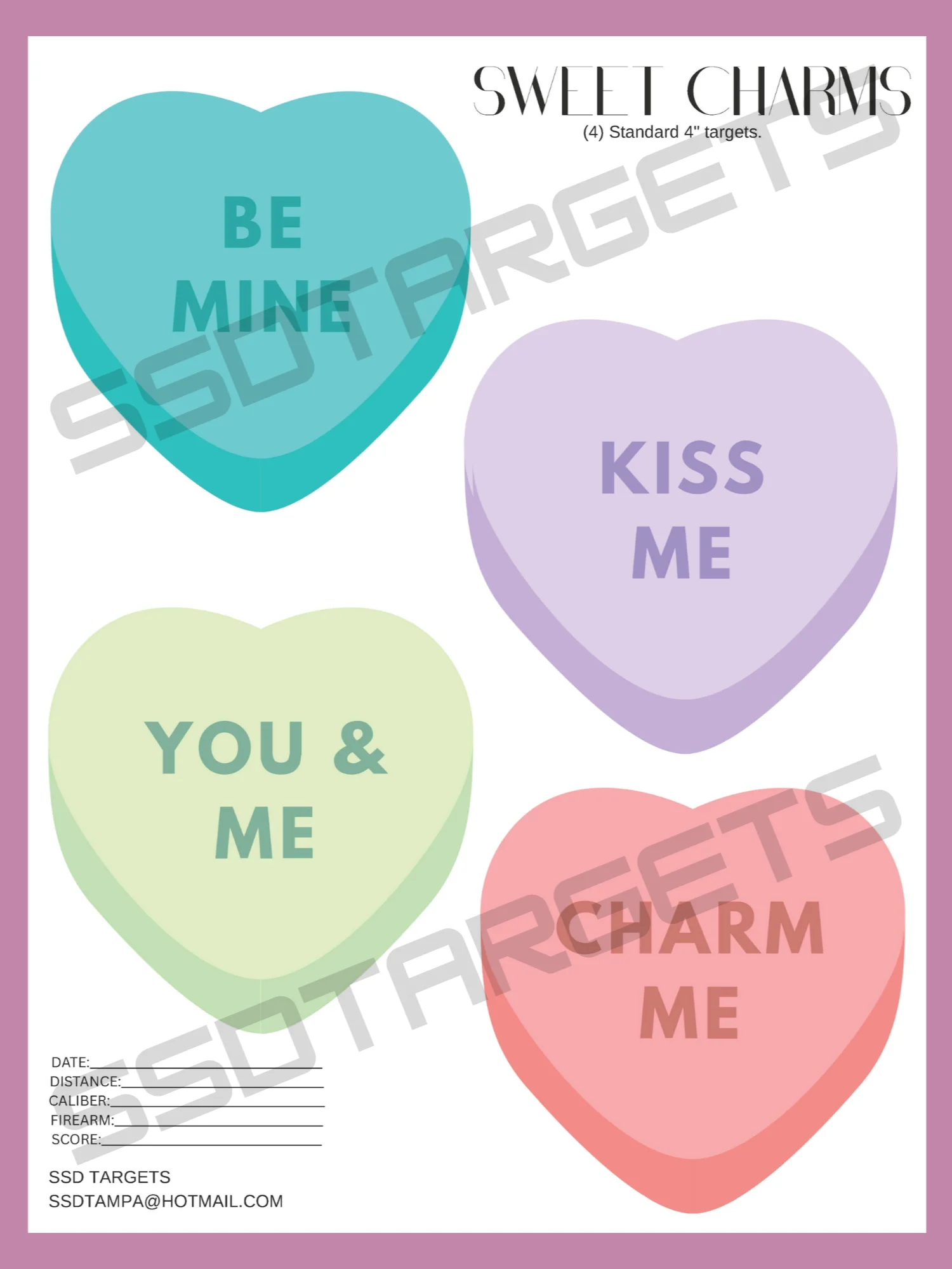 Sweet Charms-4 Valentine’s 4" Targets BB Gun, Airsoft & Pistol Practice Cute Printable Targets product image (1)