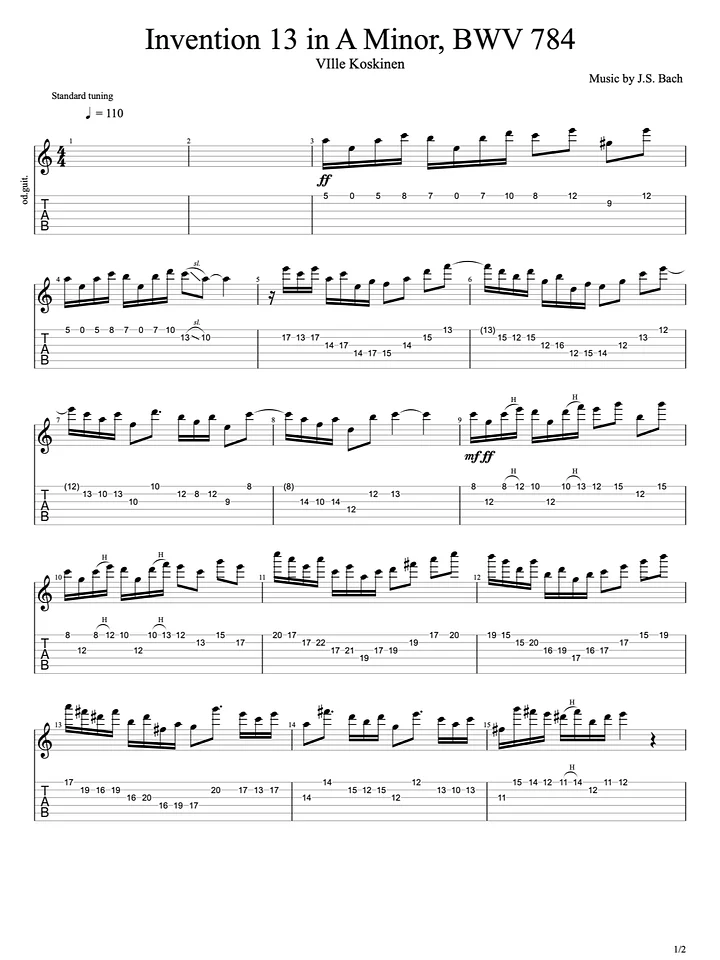 Invention 13 in A Minor, BWV 784 (tabs) product image (1)